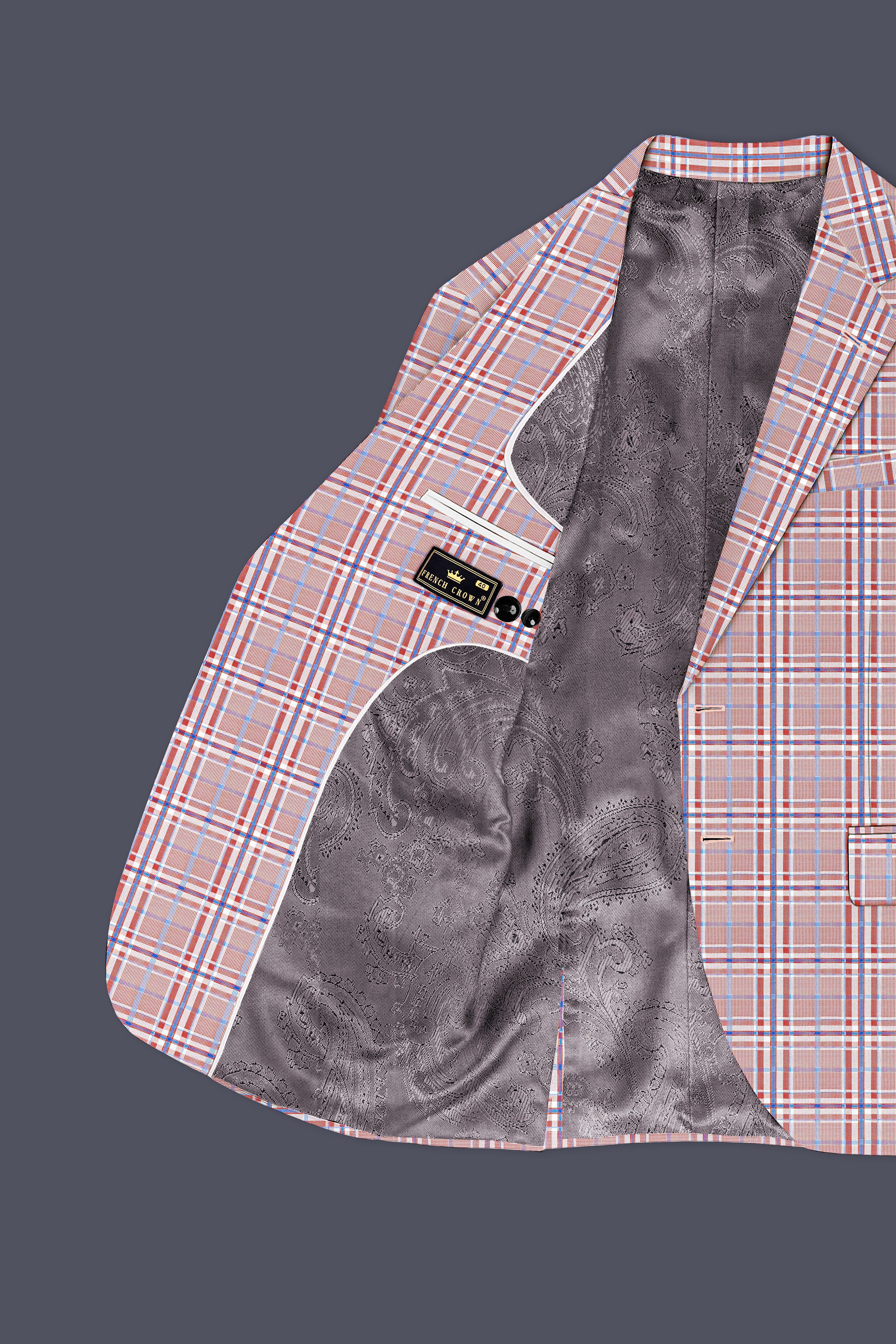 Velour-Turkish Rose Pink And Wild Blue Plaid Wool Rich Single Breasted Blazer