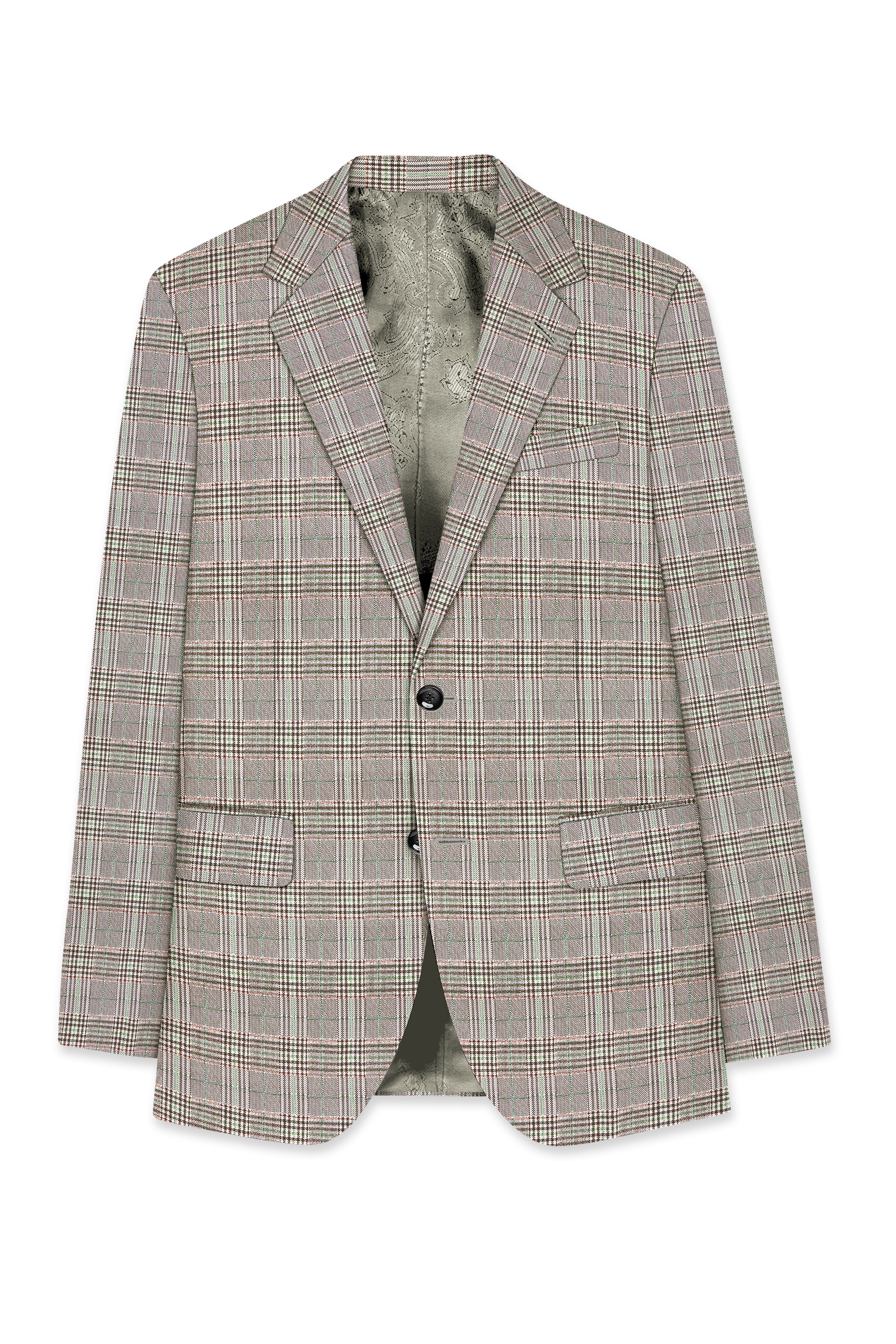 Truffle-Café Noir Brown Plaid Wool Rich Single Breasted Blazer