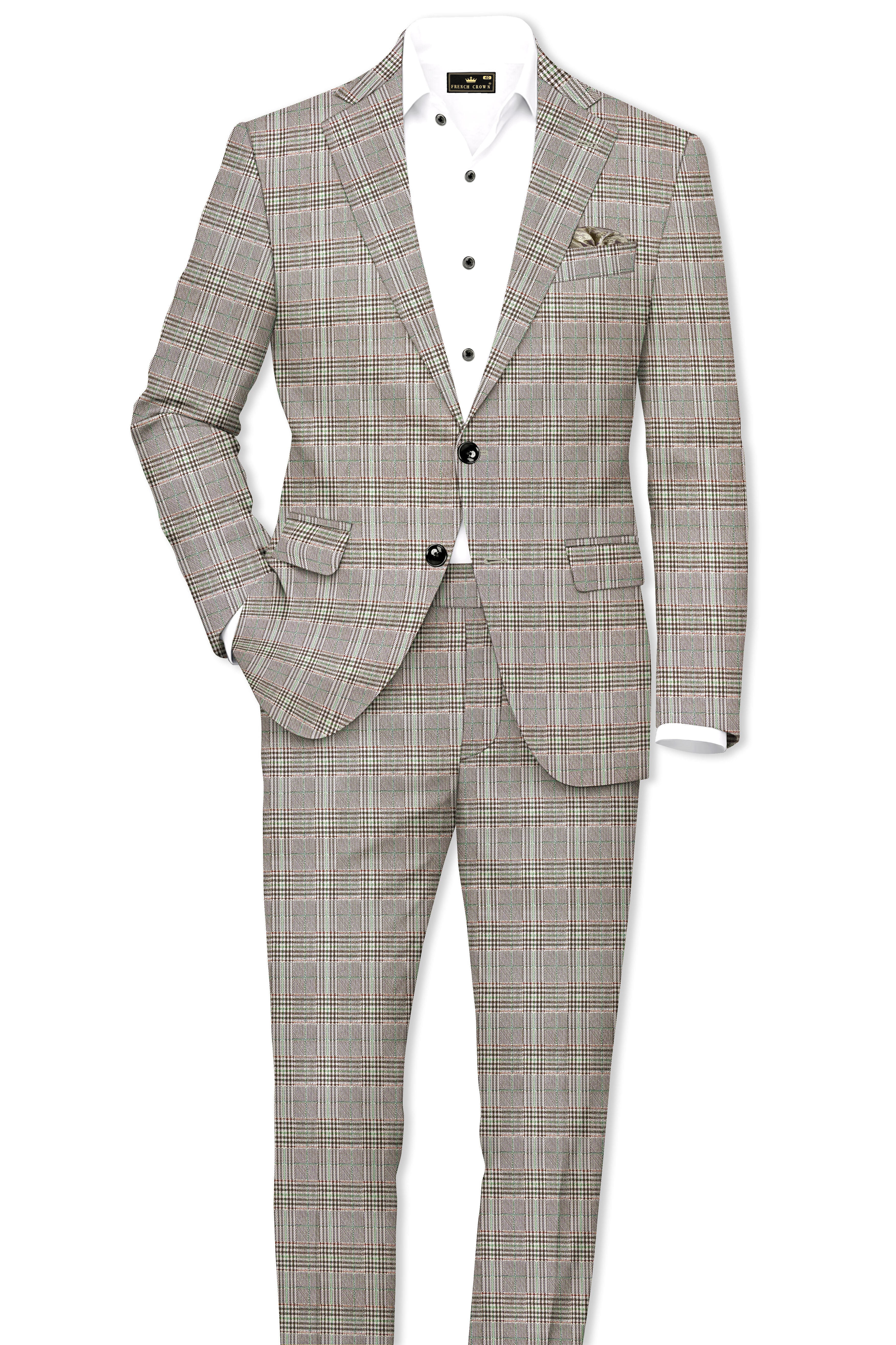 Truffle-Café Noir Brown Plaid Wool Rich Single Breasted Blazer