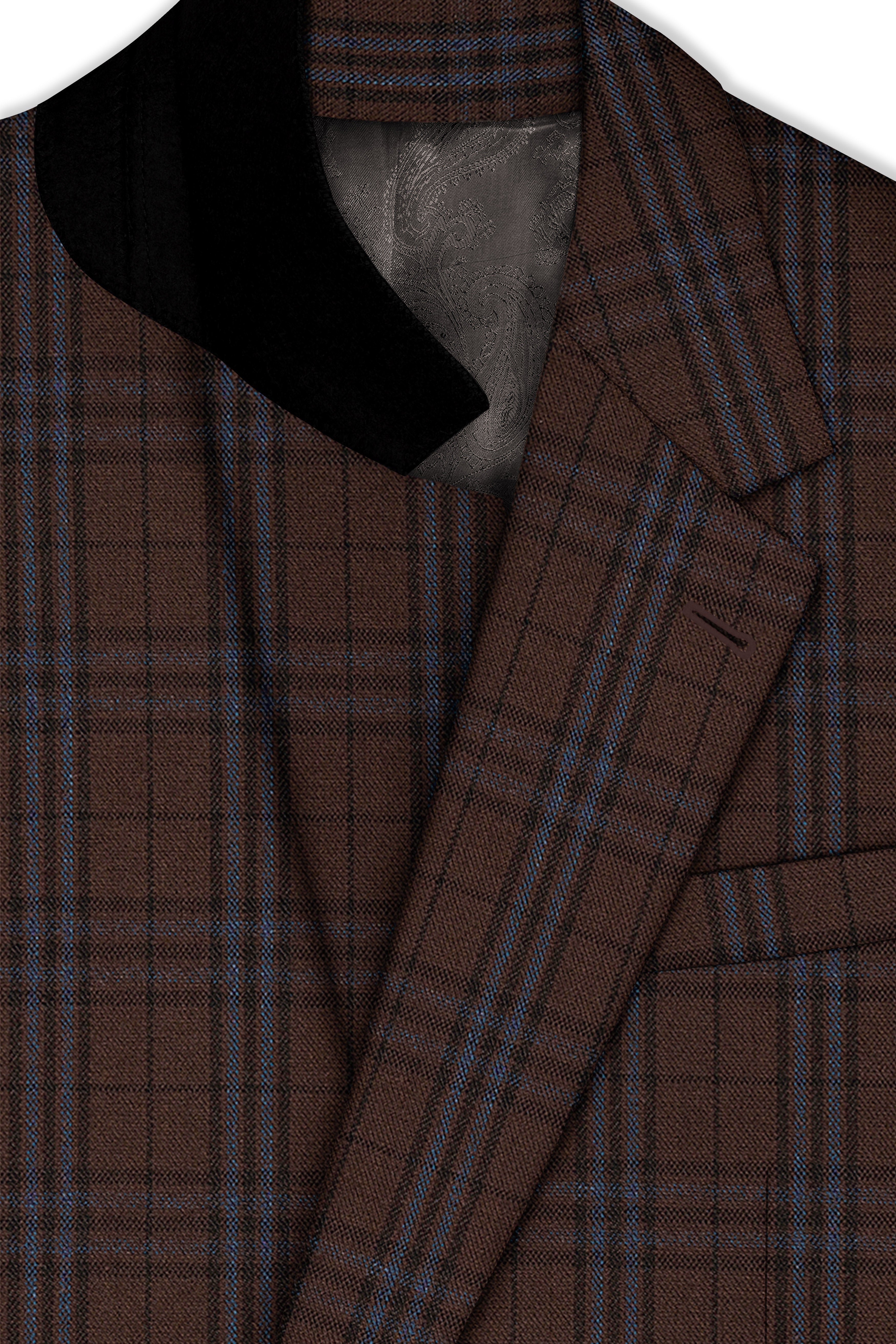 Cedar-Gingerbread Brown Plaid Wool Rich Single Breasted Blazer