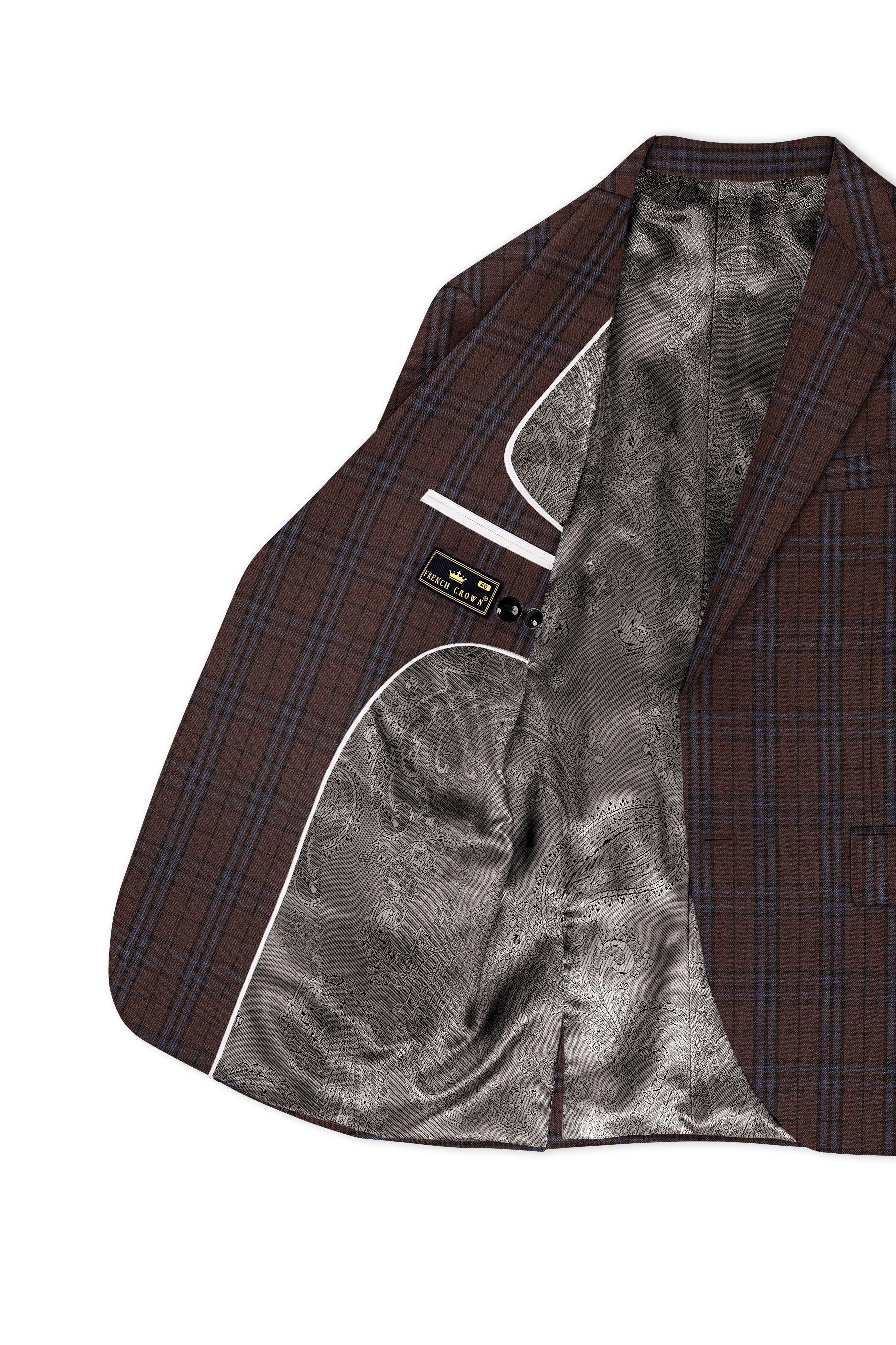 Cedar-Gingerbread Brown Plaid Wool Rich Single Breasted Blazer