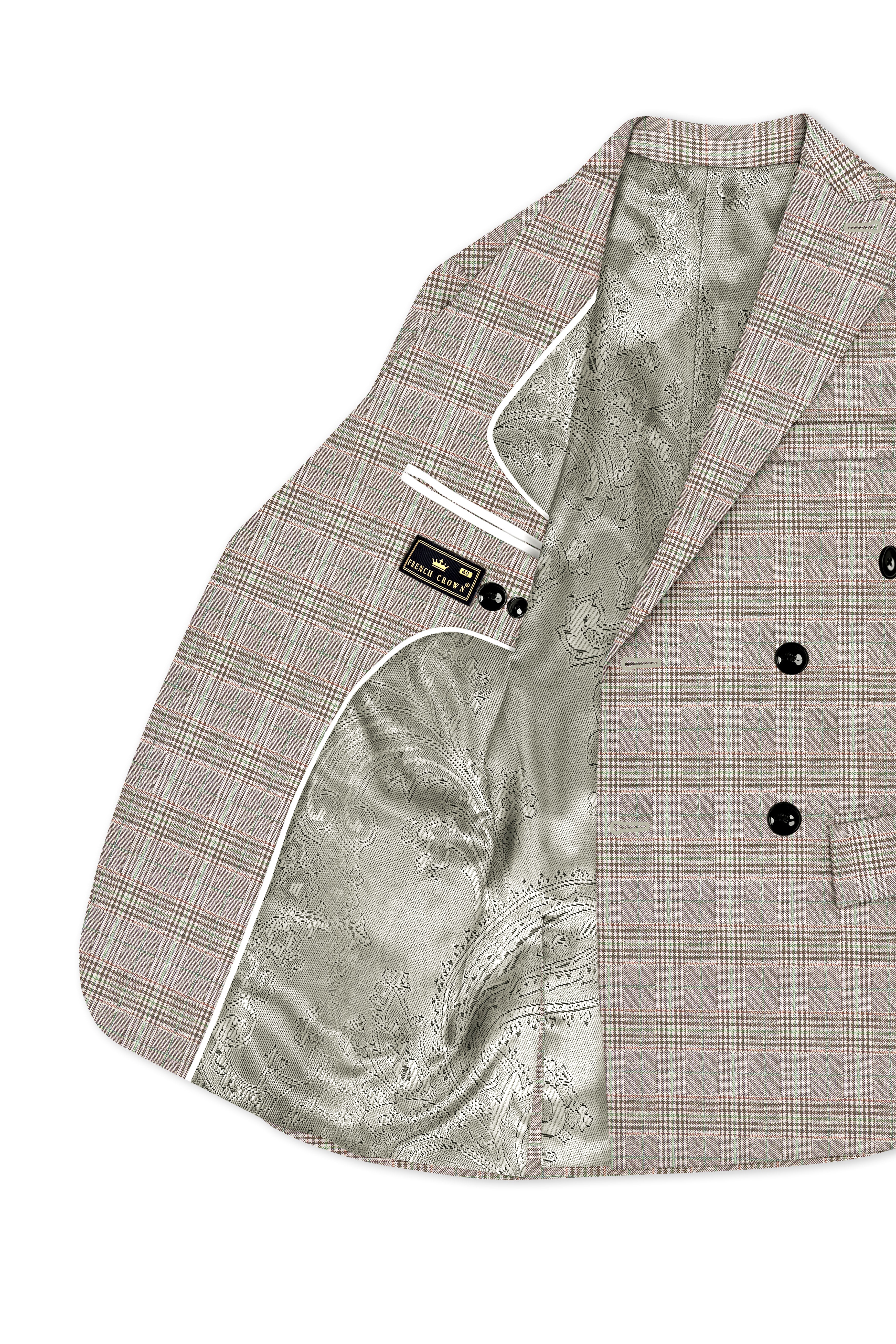 Truffle-Café Noir Brown Plaid Wool Rich Double Breasted Blazer