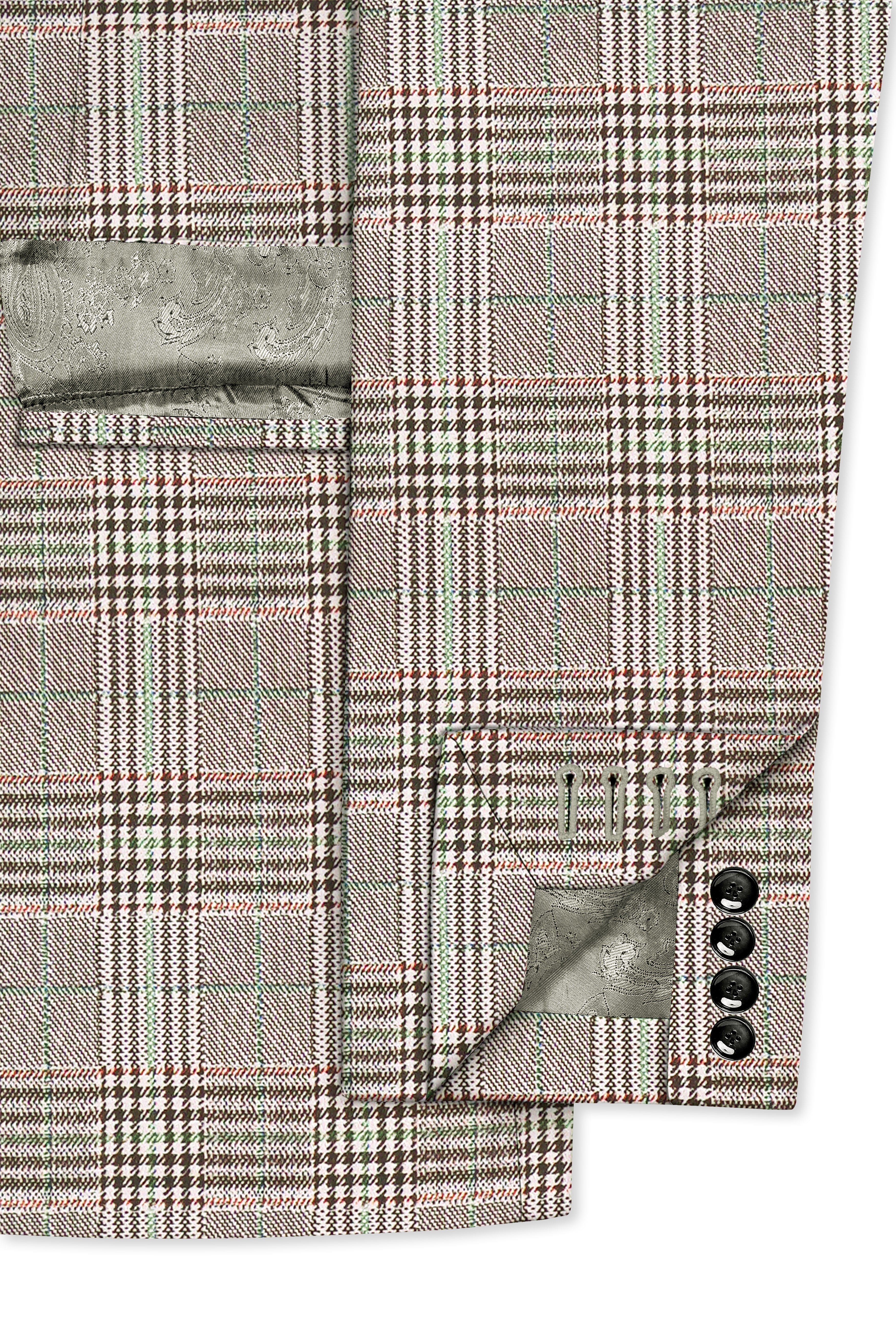 Truffle-Café Noir Brown Plaid Wool Rich Double Breasted Blazer