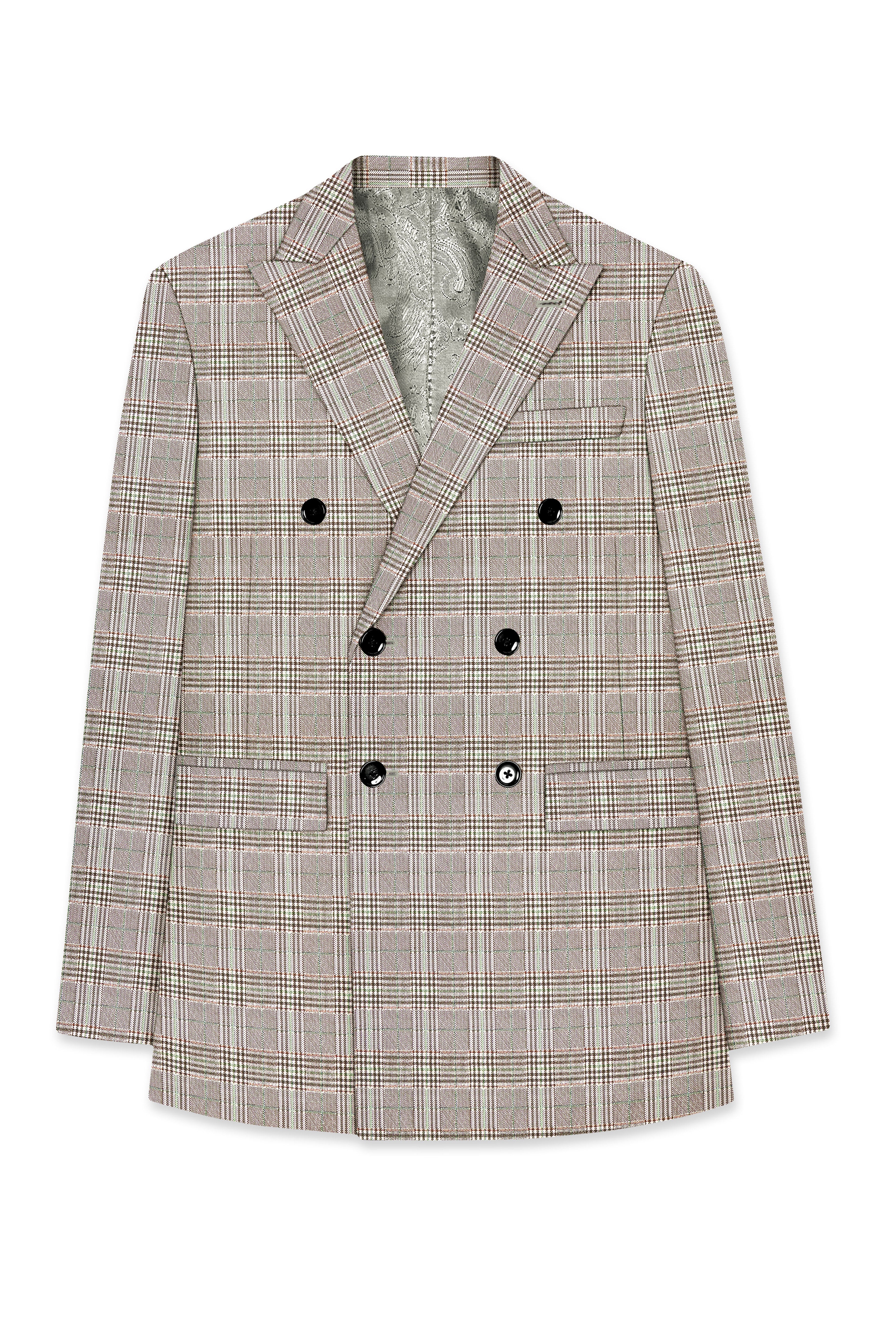 Truffle-Café Noir Brown Plaid Wool Rich Double Breasted Blazer