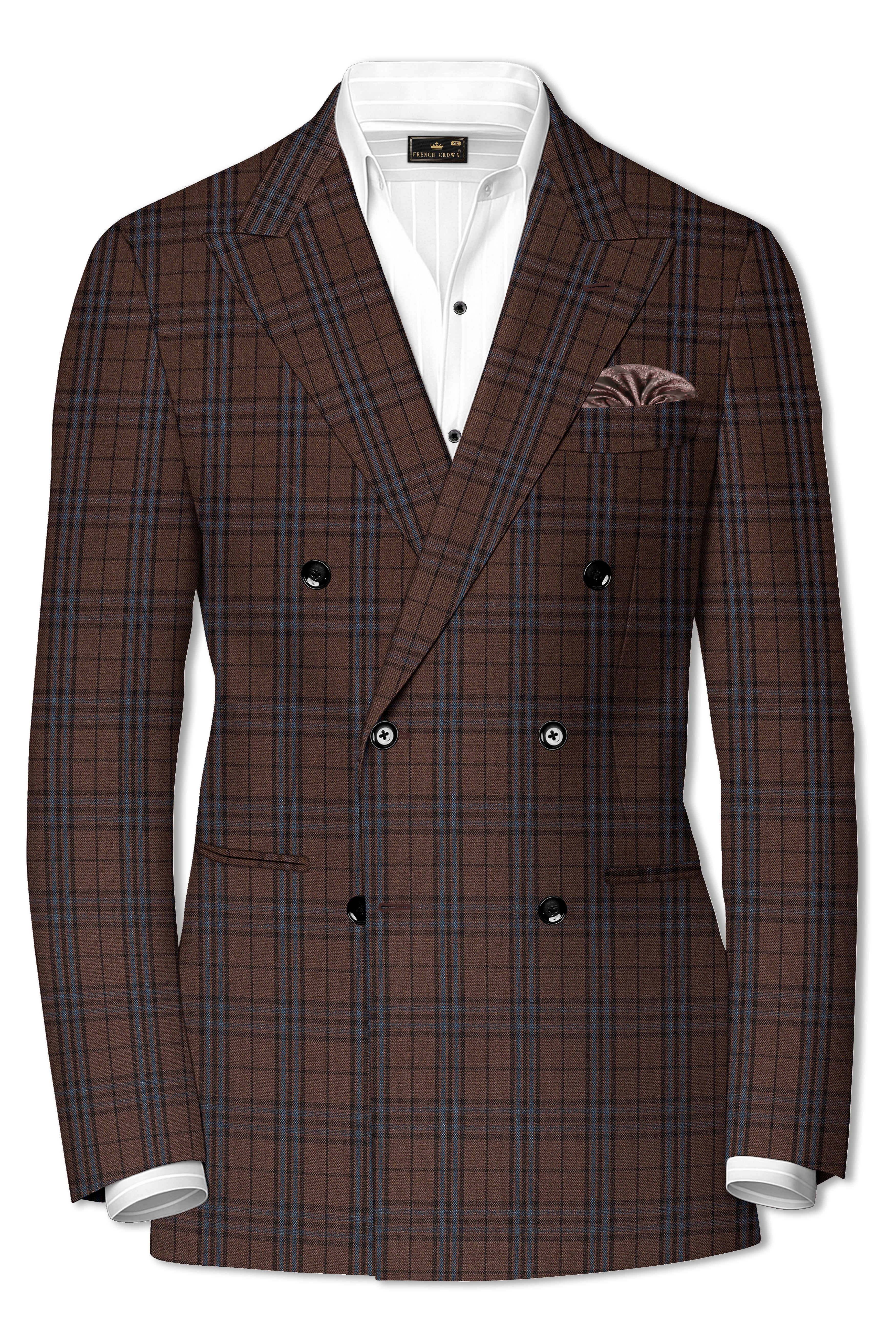 Cedar-Gingerbread Brown Plaid Wool blend Double Brested Blazer