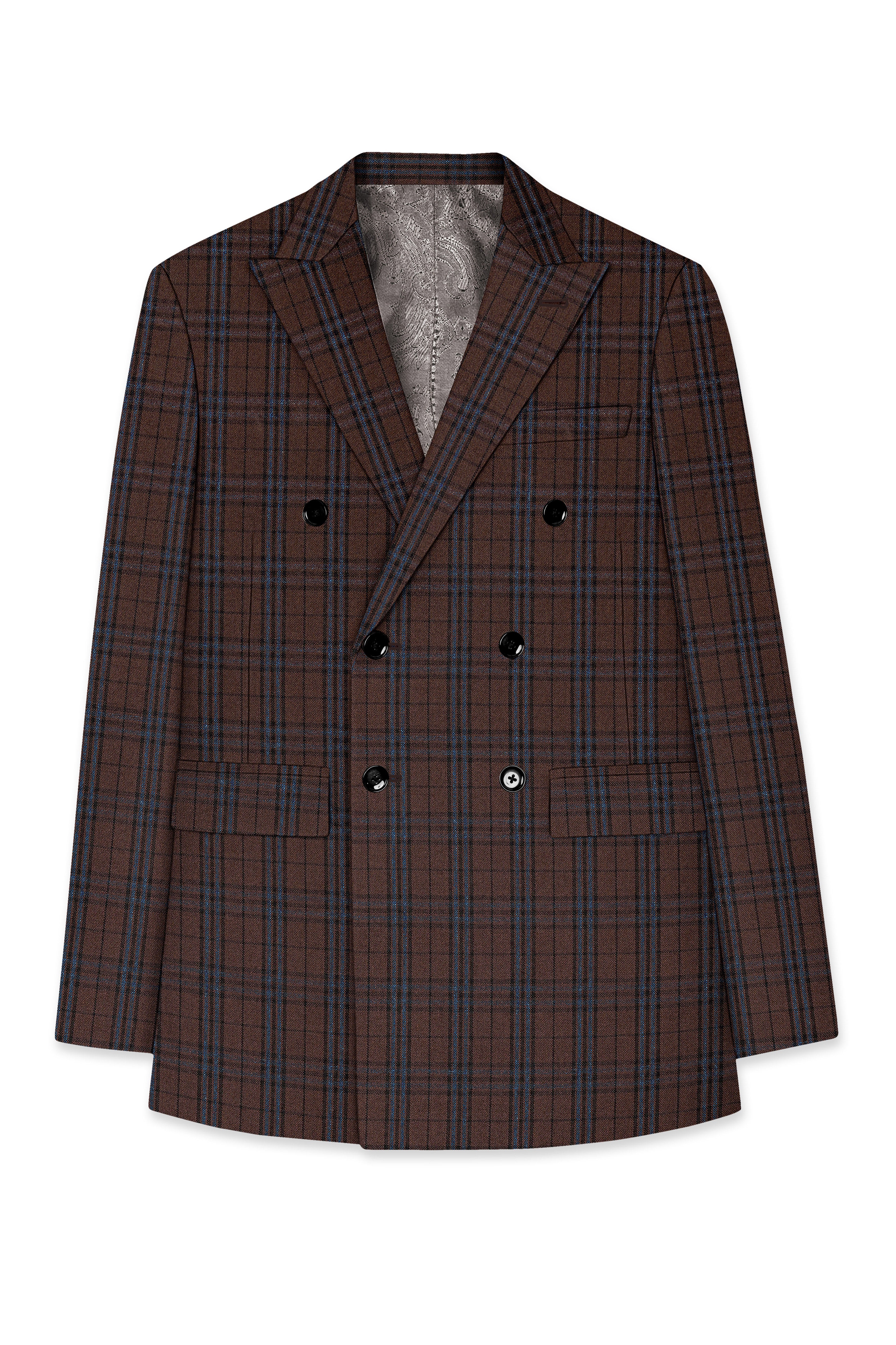 Cedar-Gingerbread Brown Plaid Wool blend Double Brested Blazer