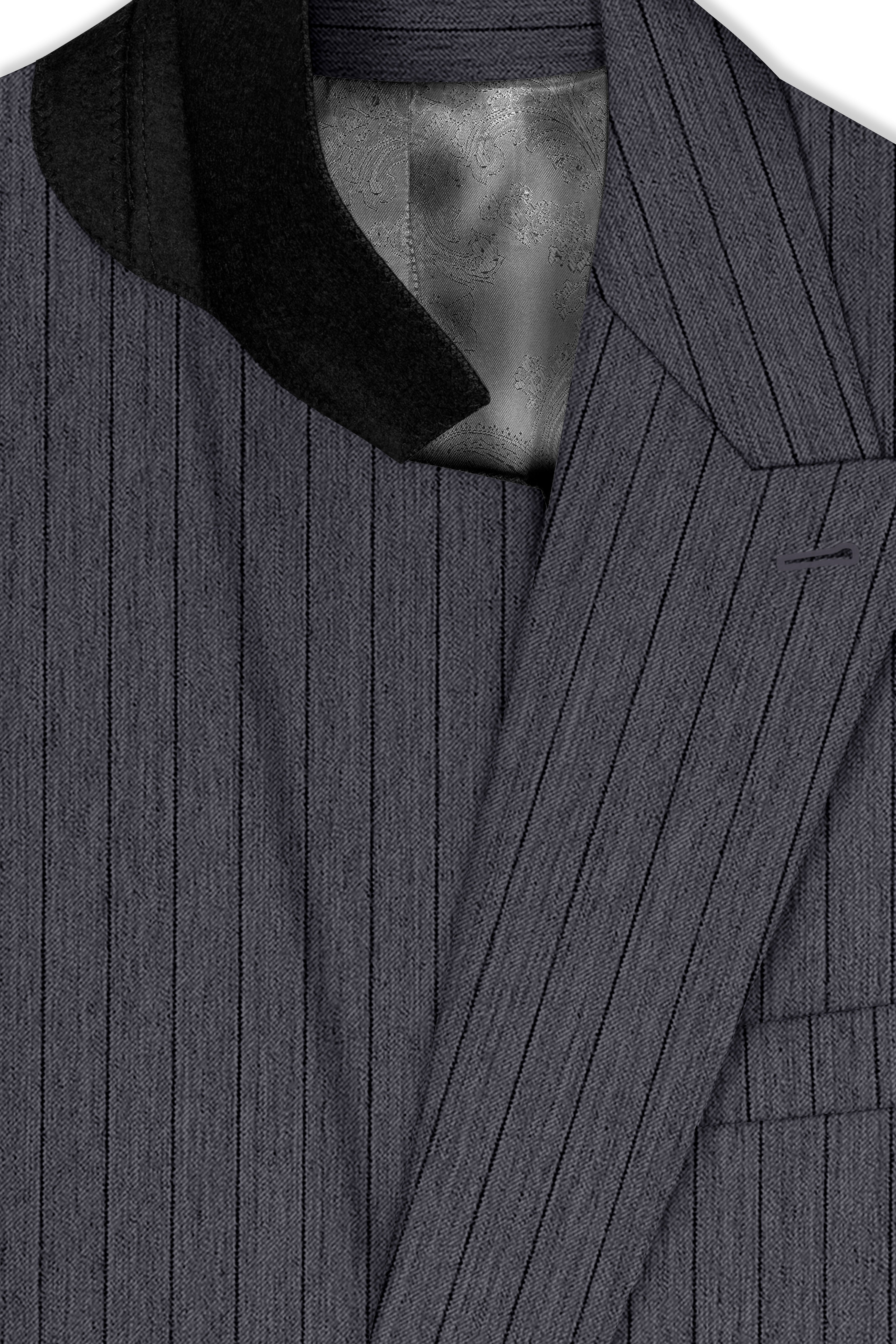 Noctaro-Vampire Gray Pin Striped Wool Rich Slight Stretch Double Breasted Blazer