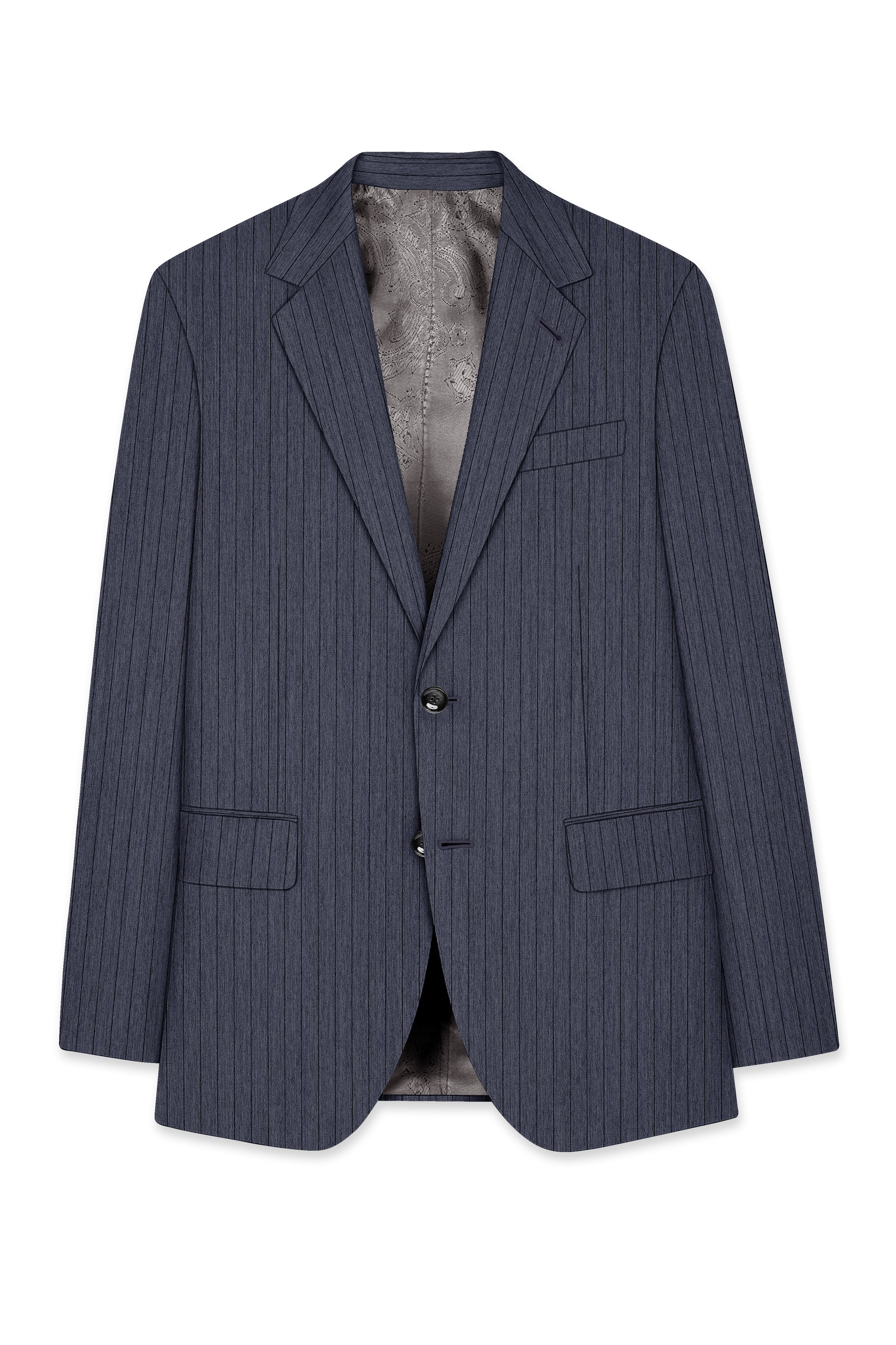 Azurion-Ninja Blue Pin Striped Wool Rich Slight Stretch Single Breasted Blazer