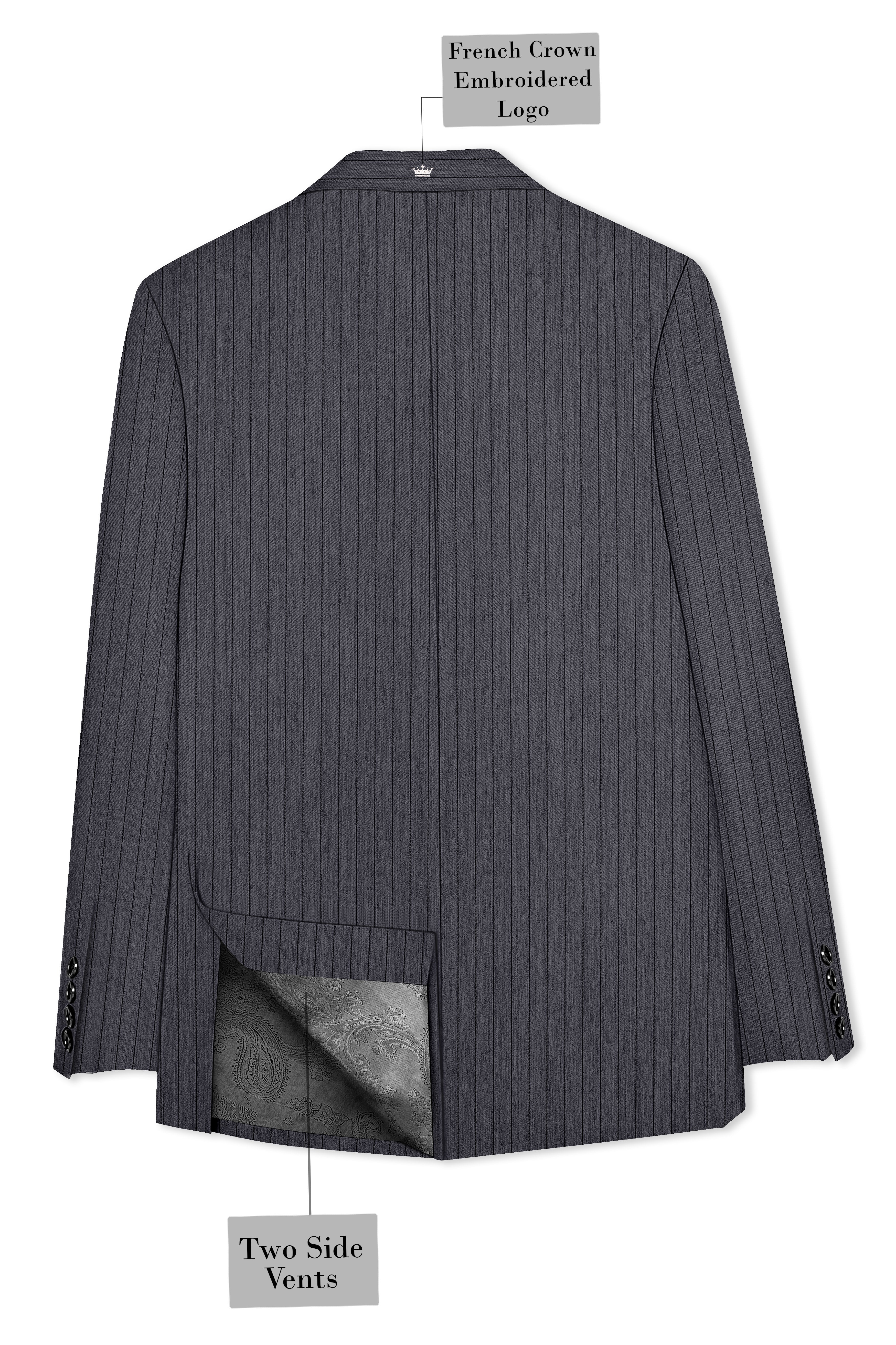 Noctaro-Vampire Gray Pin Striped Wool Rich Slight Stretch Single Breasted Blazer
