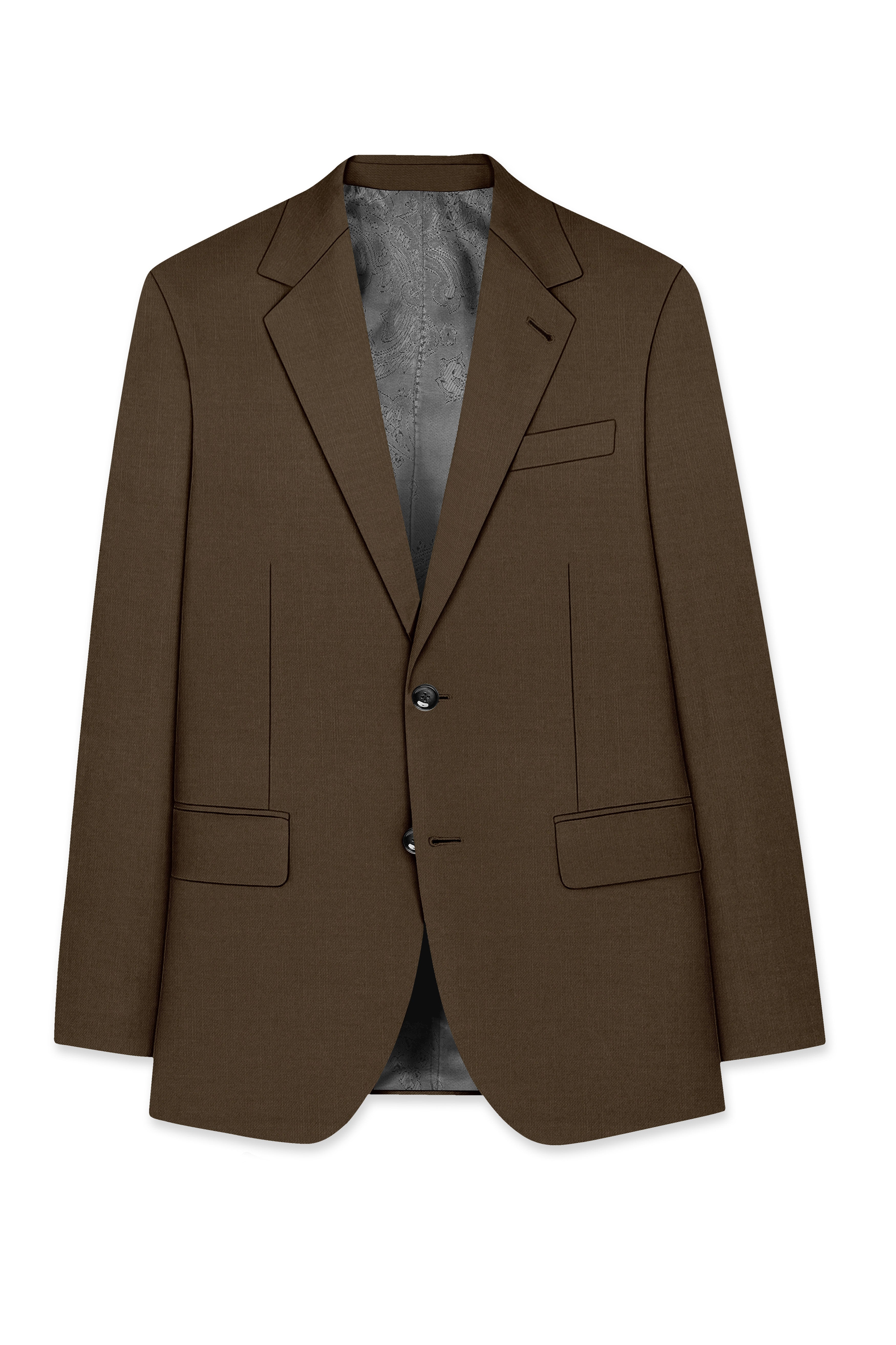 Terrano-Mocha Brown Wool Rich Slight Stretch Single Breasted Blazer