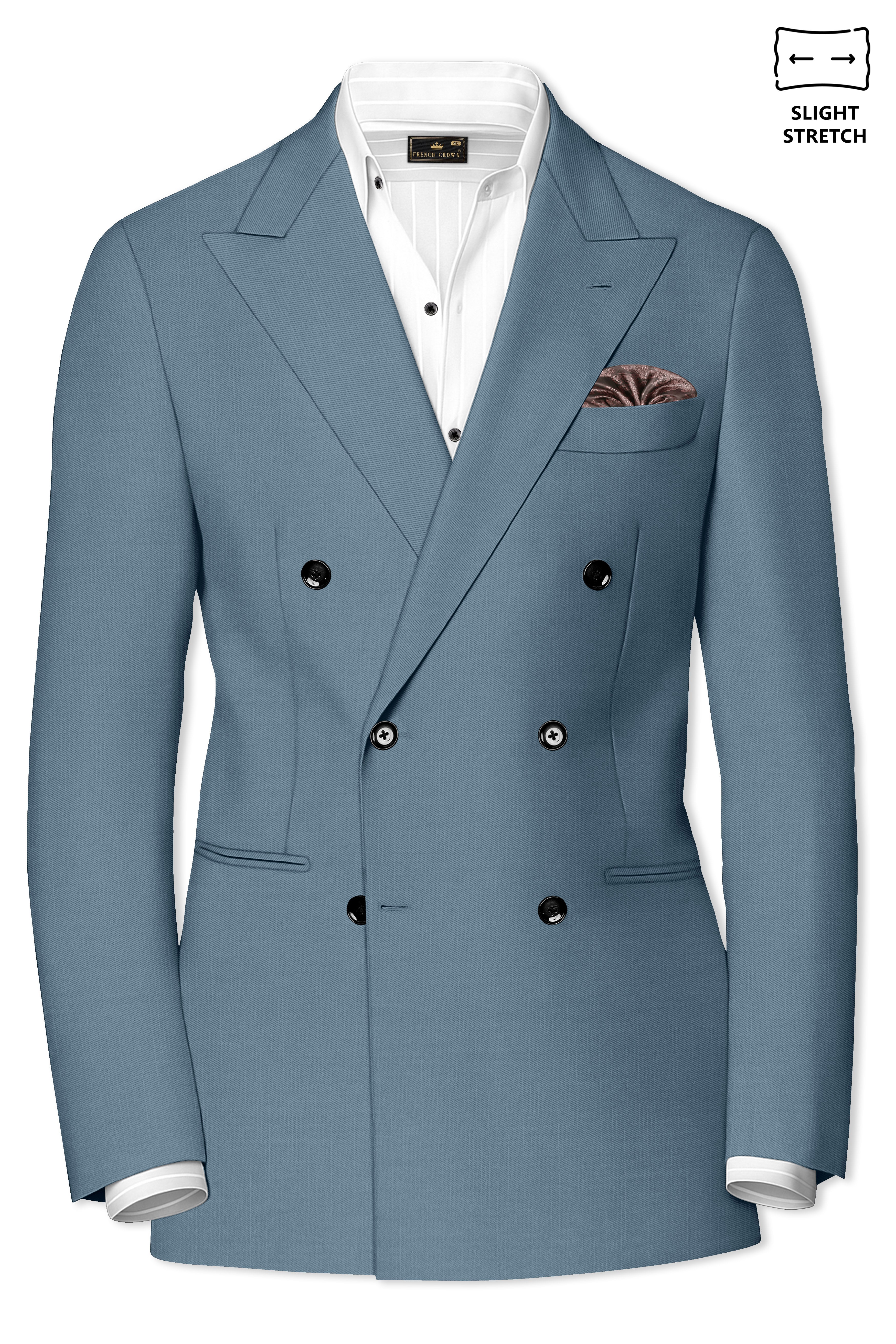 Sapphire-Fiord Blue Wool Rich Slight Stretch Double Breasted Blazer