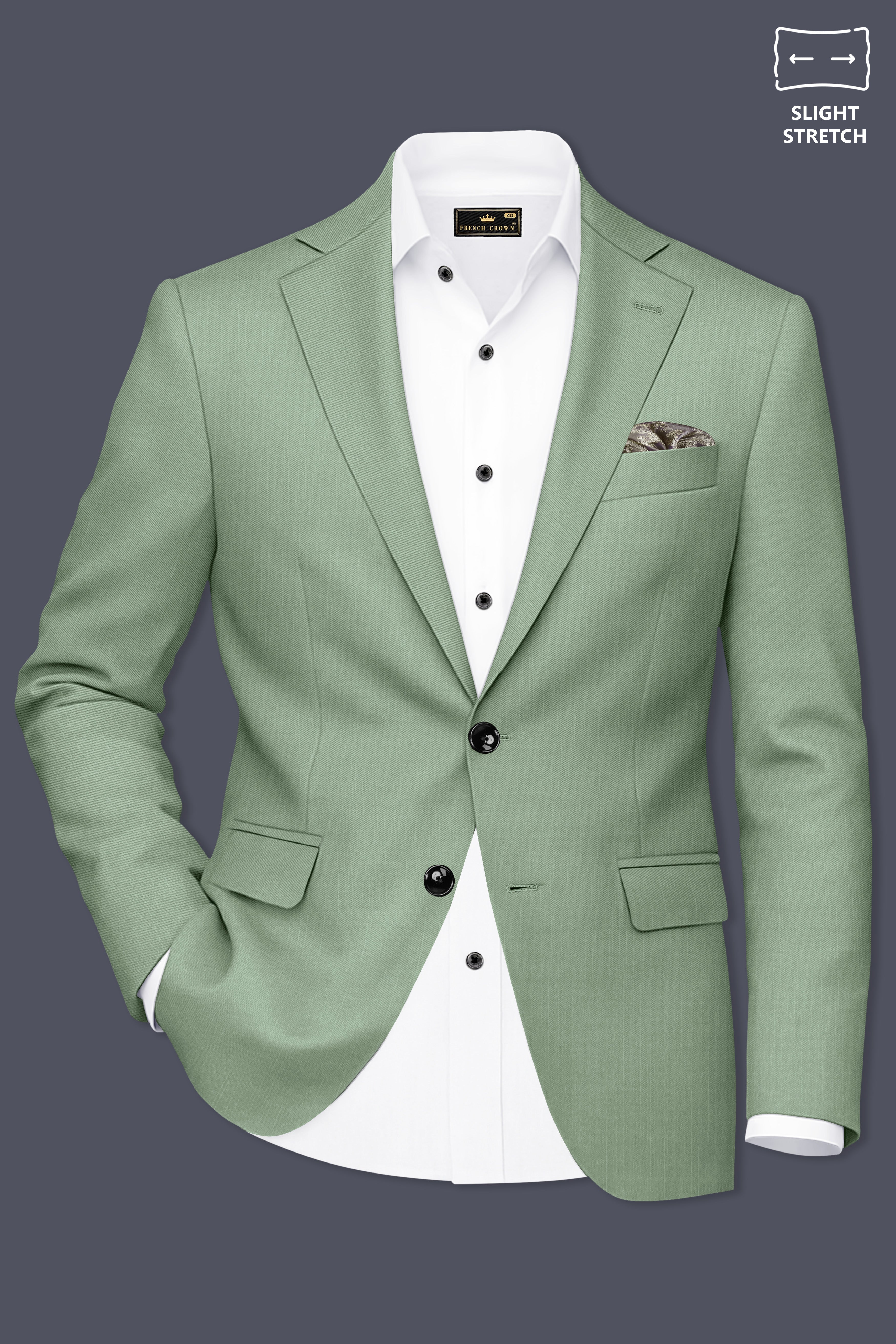 Basil-Spanish Green Wool Rich Slight Stretch Single Breasted Blazer
