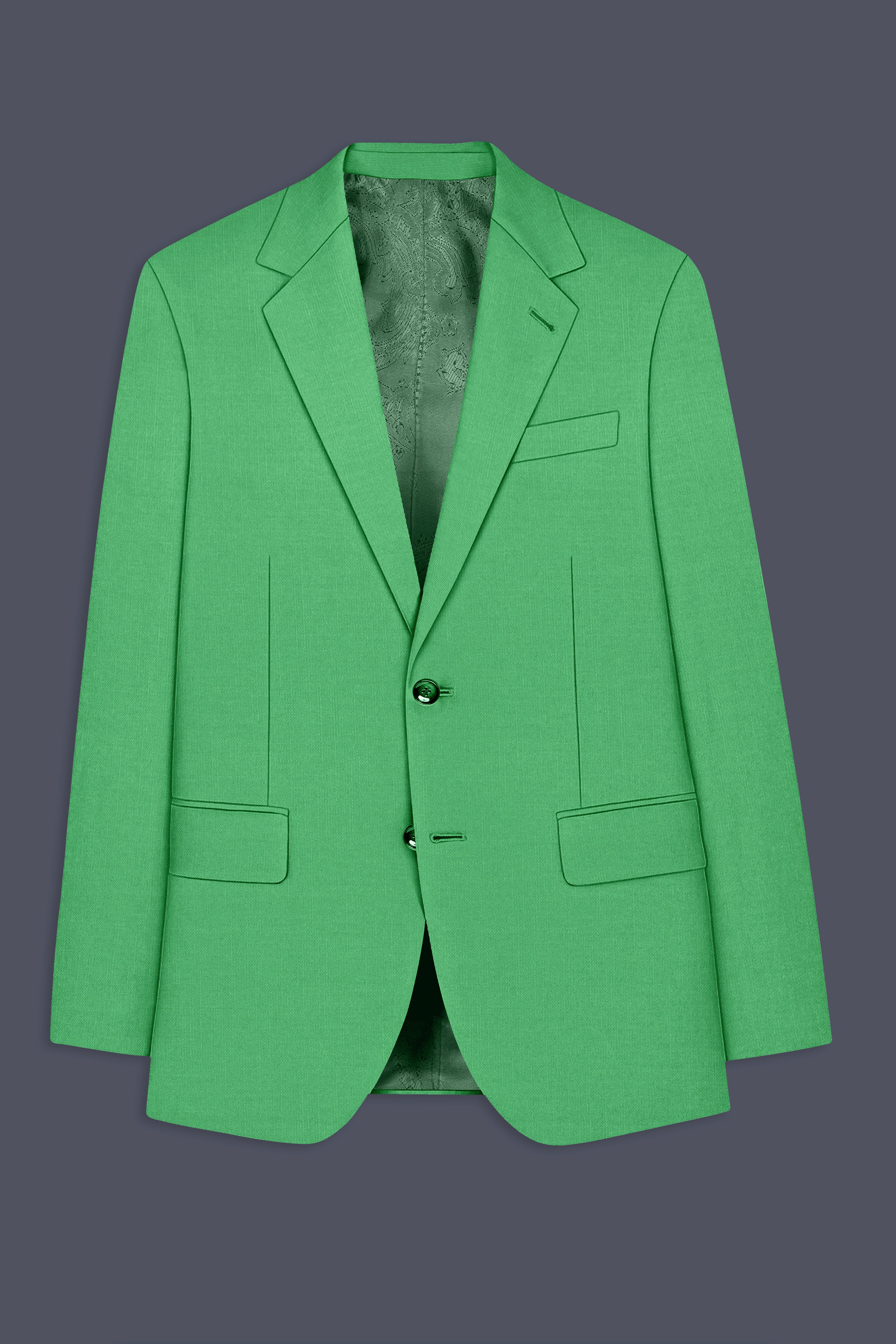 Baron-Chateau Green Wool Rich Slight Stretch Single Breasted Blazer