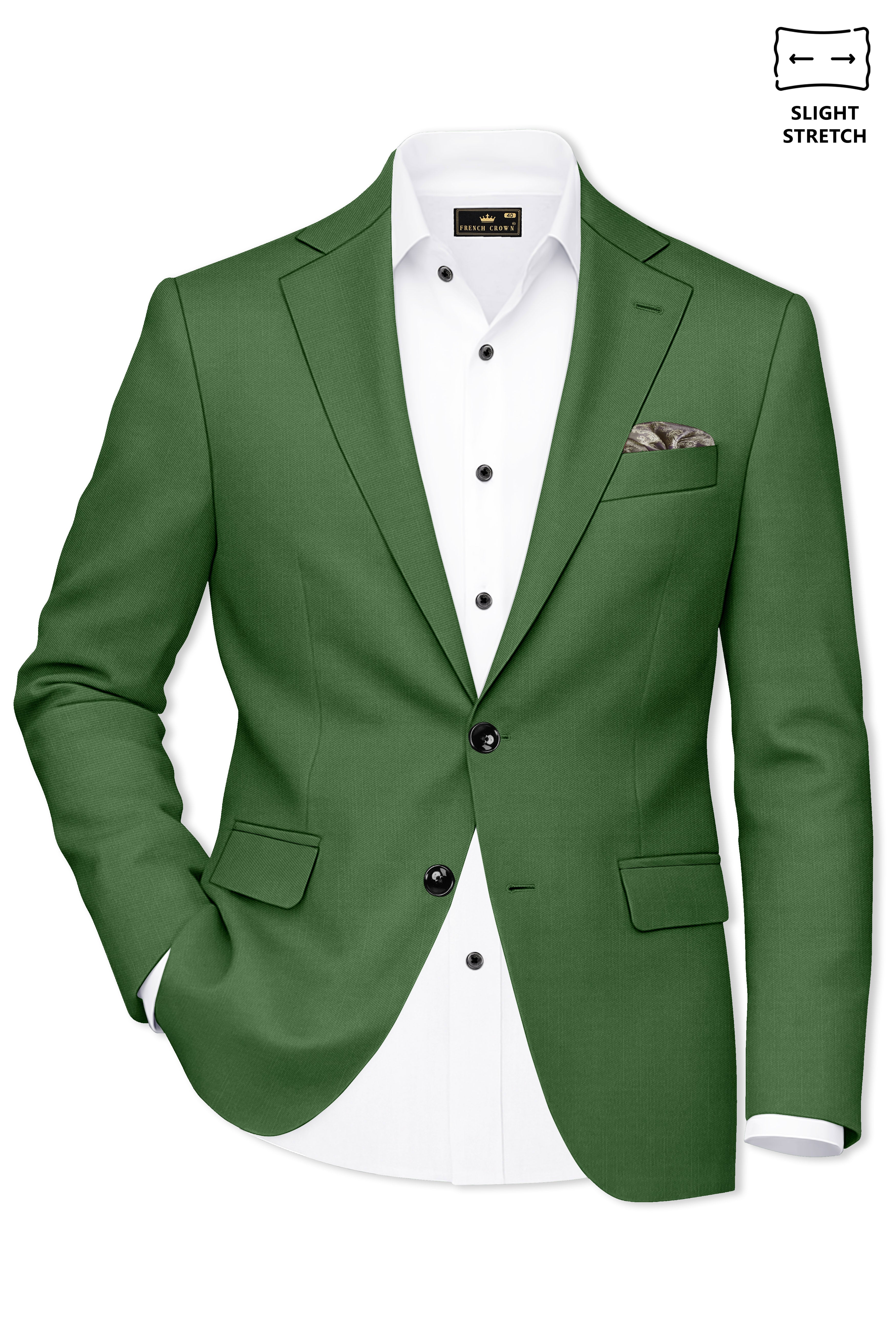 Viridian-Forest Green Wool Rich Slight Stretch Single Breasted Blazer