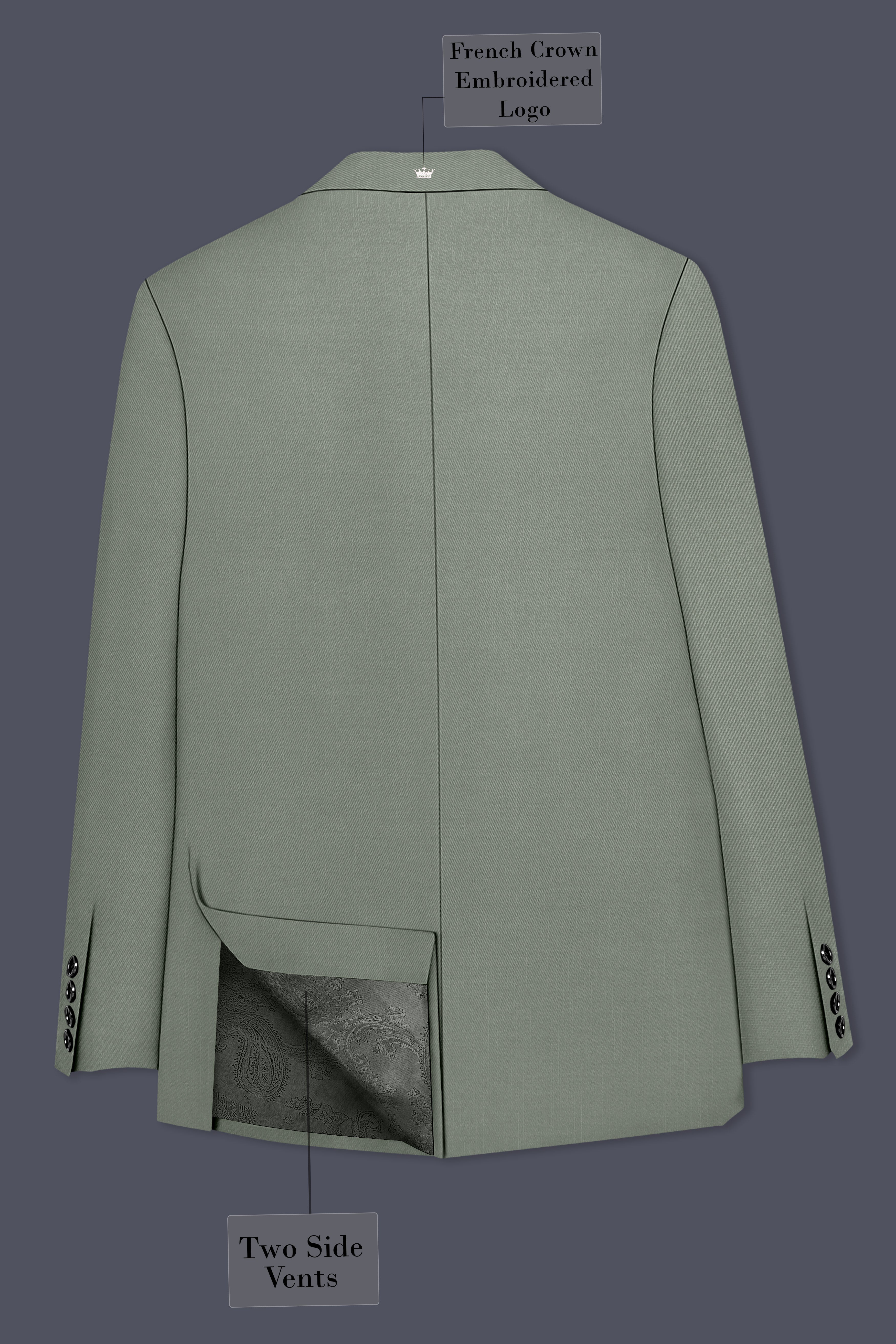 Sage-Smokey Green Wool Rich Slight Stretch Single Breasted Blazer
