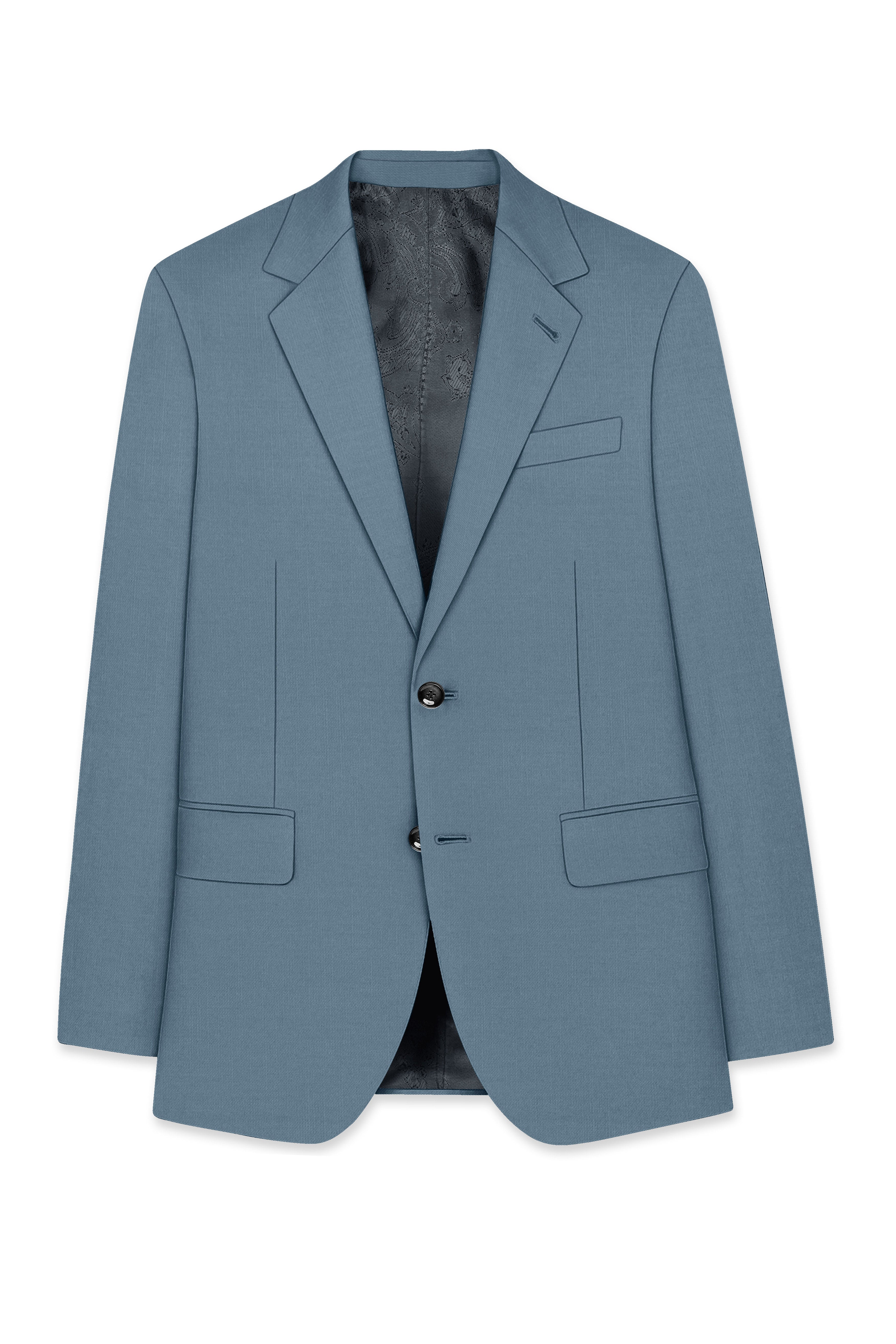 Sapphire-Fiord Blue Wool Rich Slight Stretch Single Breasted Blazer