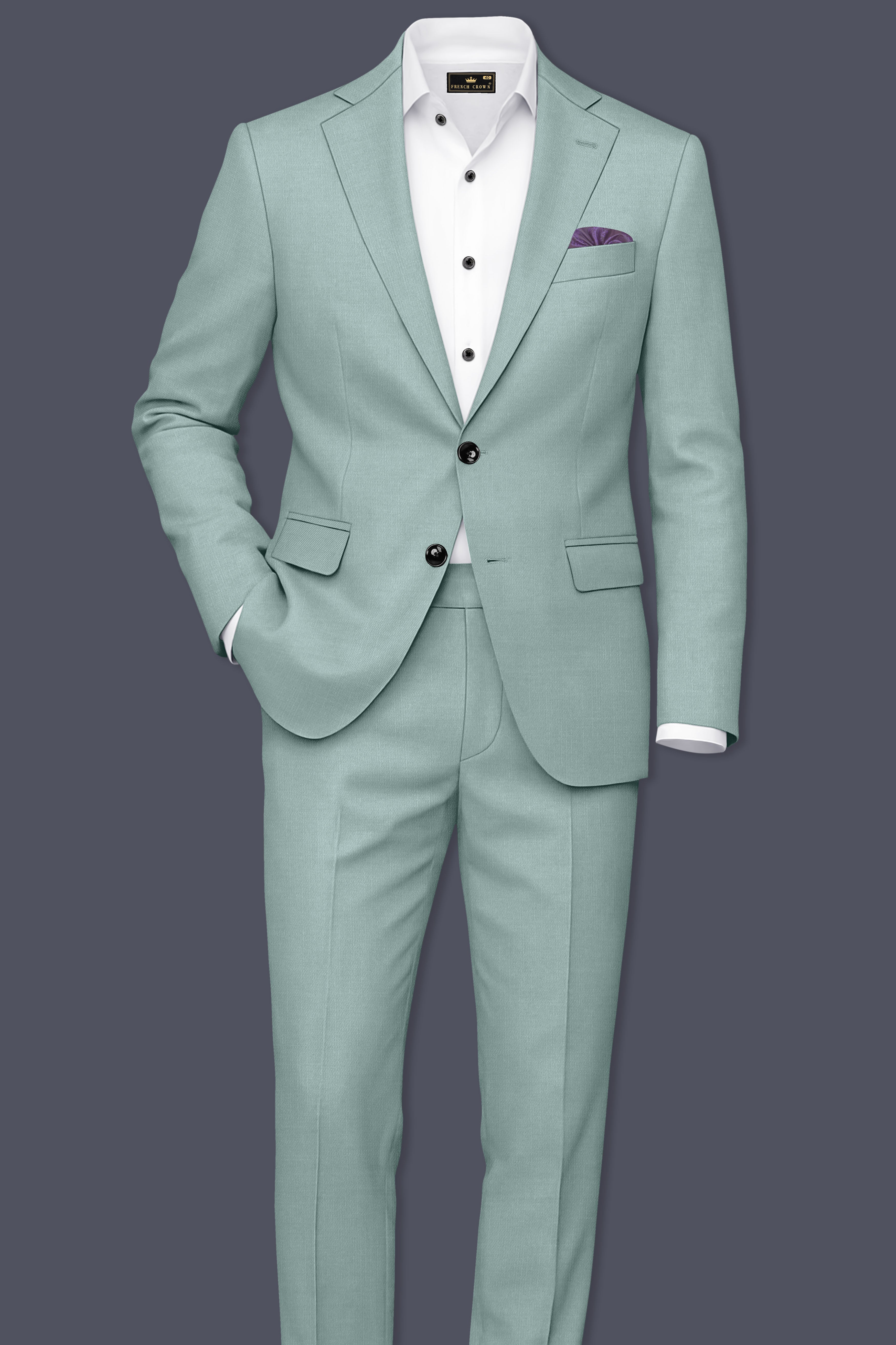 Tropic-Cadet Green Wool Rich Slight Stretch Single Breasted Blazer