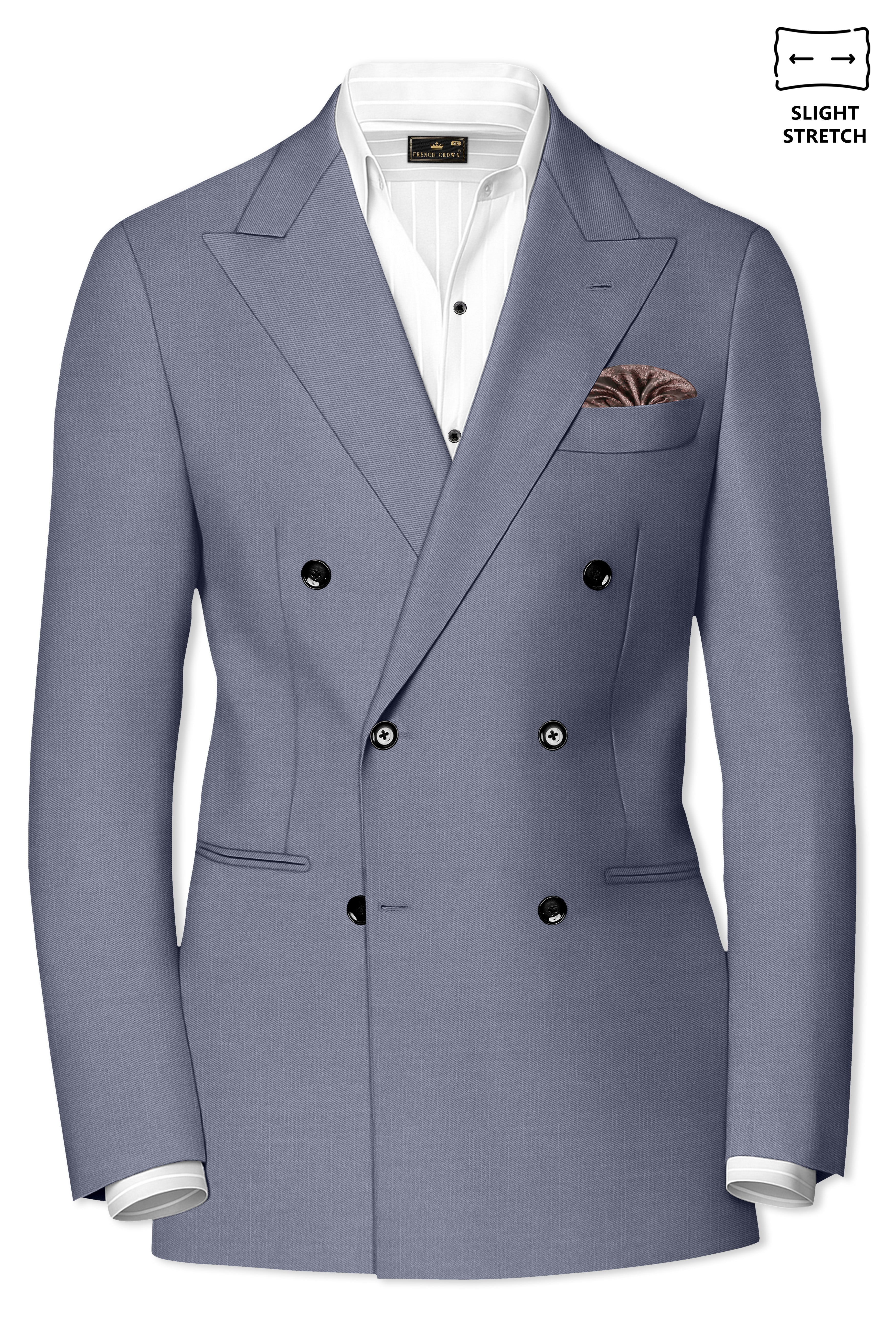 Grisoro-Storm Gray Wool Rich Slight Stretch Double Breasted Blazer