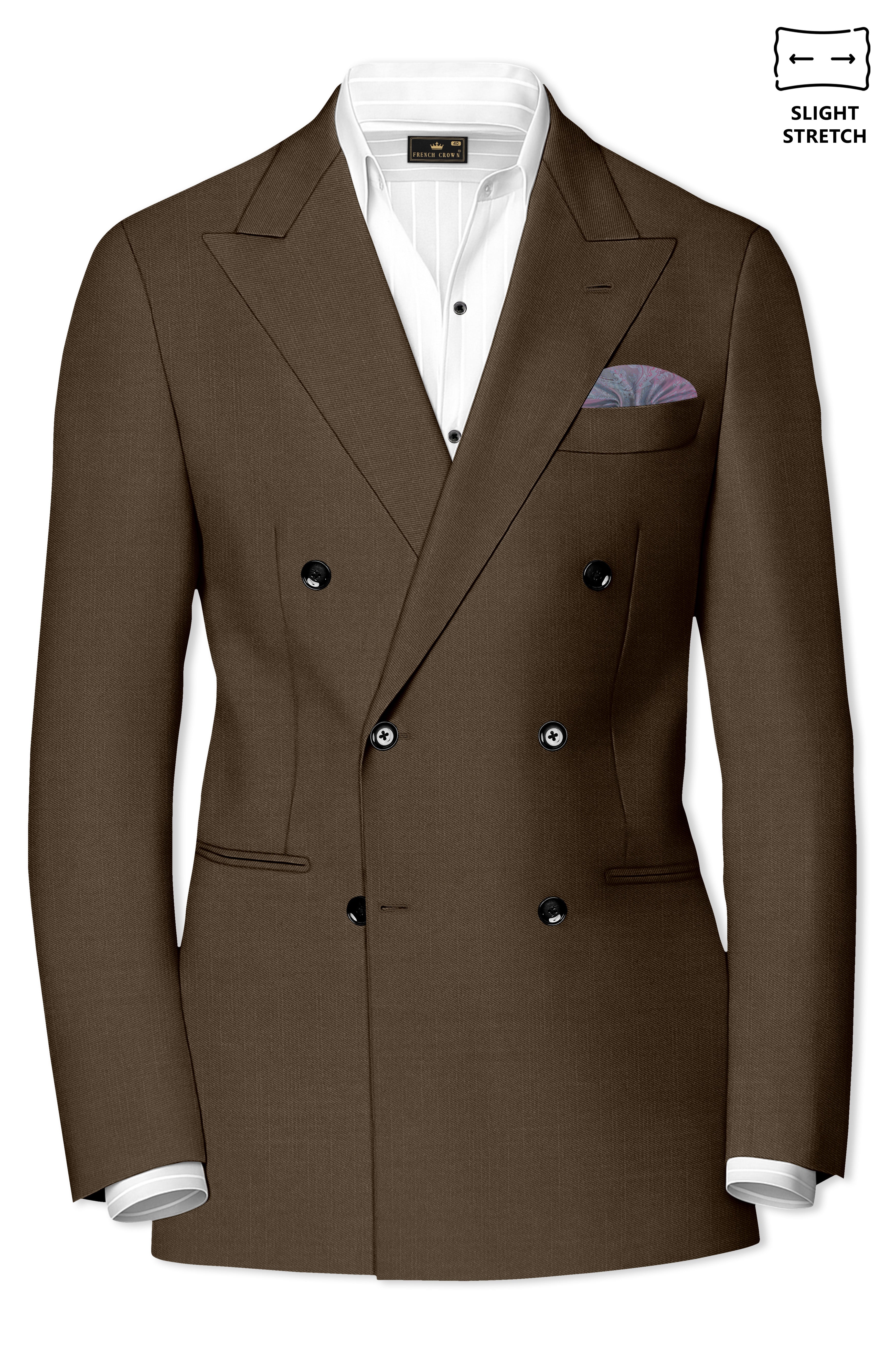 Terrano-Mocha Brown Wool Rich Slight Stretch Double Breasted Blazer