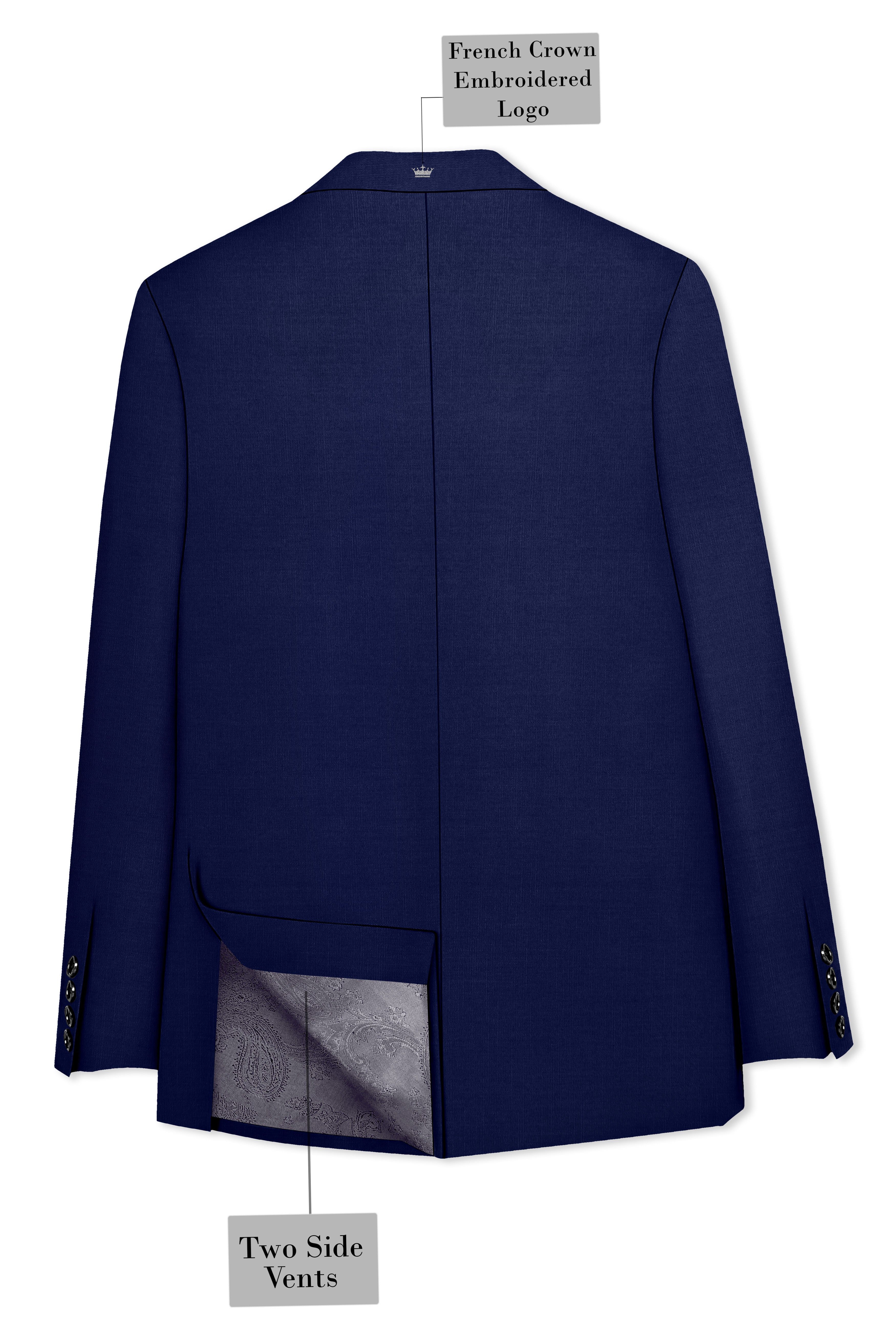 Obsidio-Ebony Navy Blue Wool Rich Slight Stretch Double Breasted Blazer