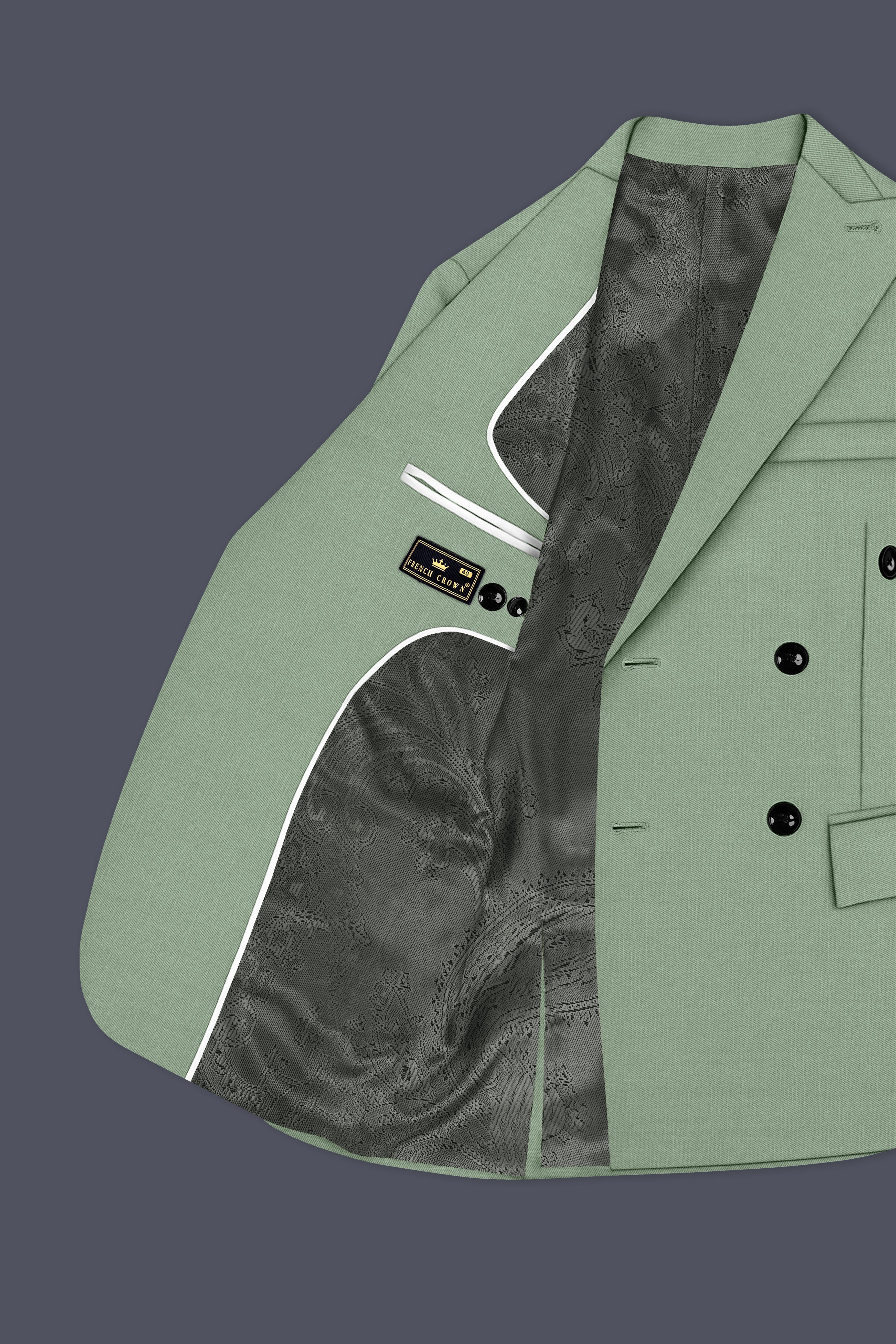 Basil-Spanish Green Wool Rich Slight Stretch Double Breasted Blazer