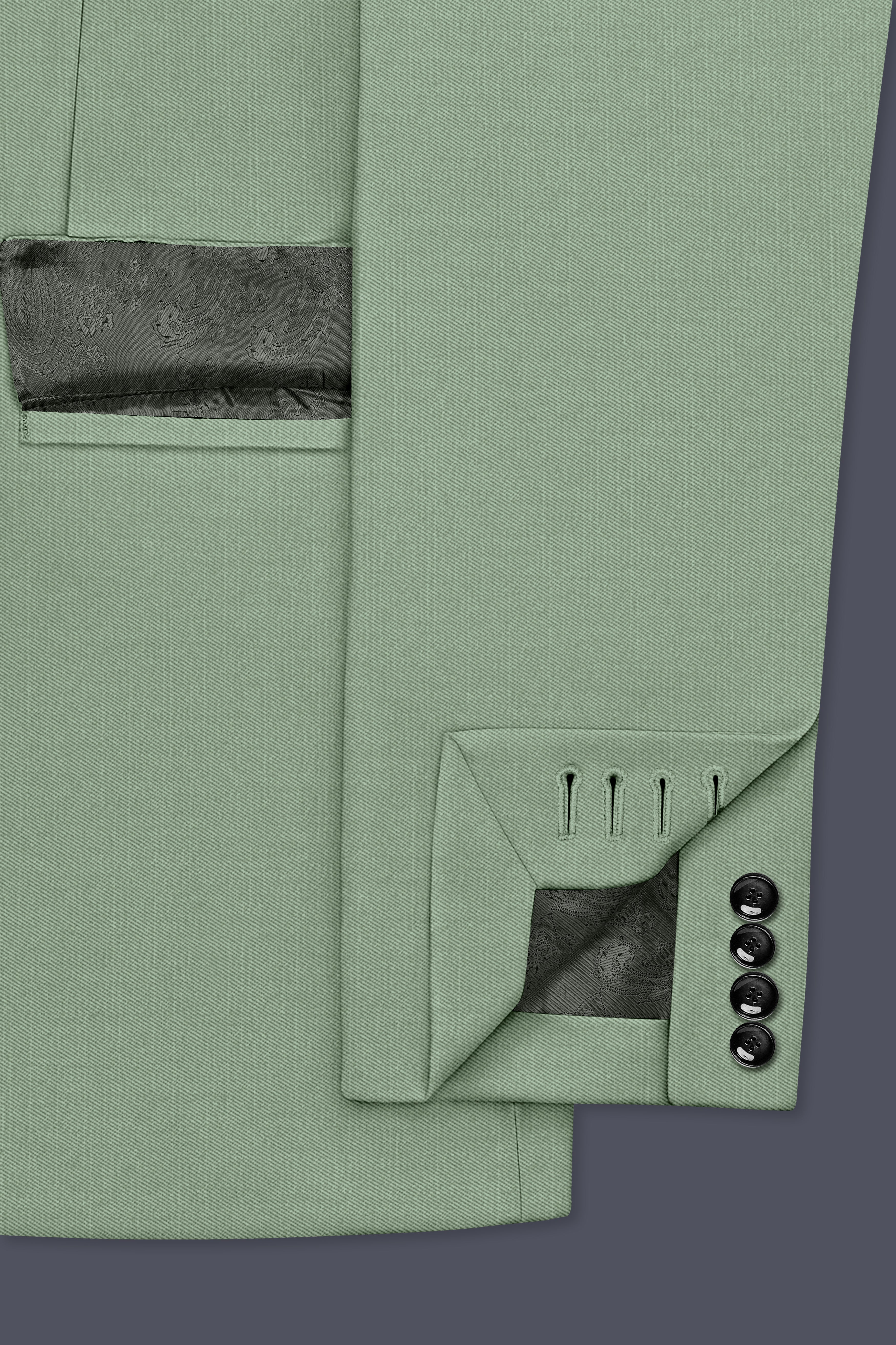 Basil-Spanish Green Wool Rich Slight Stretch Double Breasted Blazer