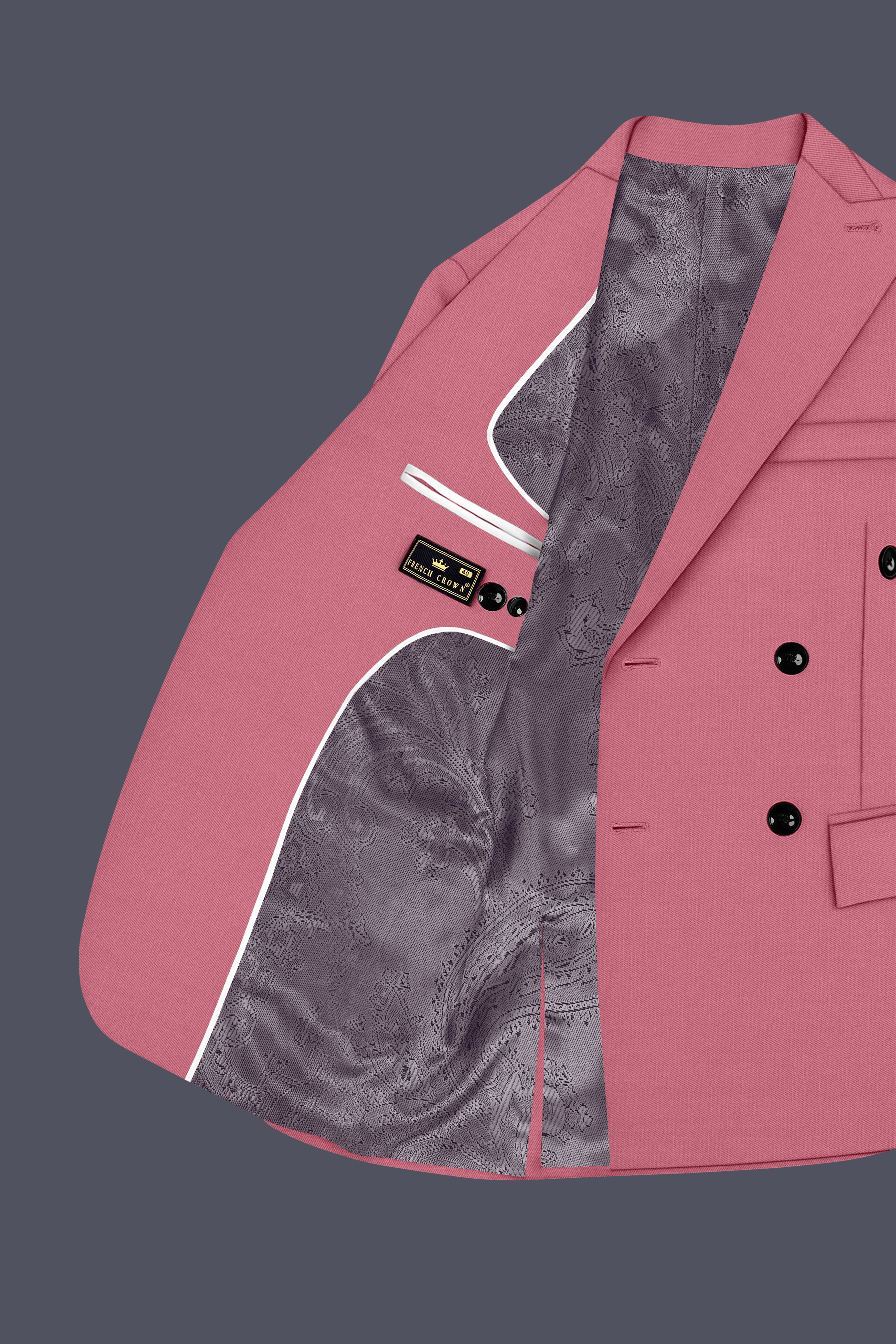 Soleil-Peach Wool Rich Slight Stretch Double Breasted Blazer