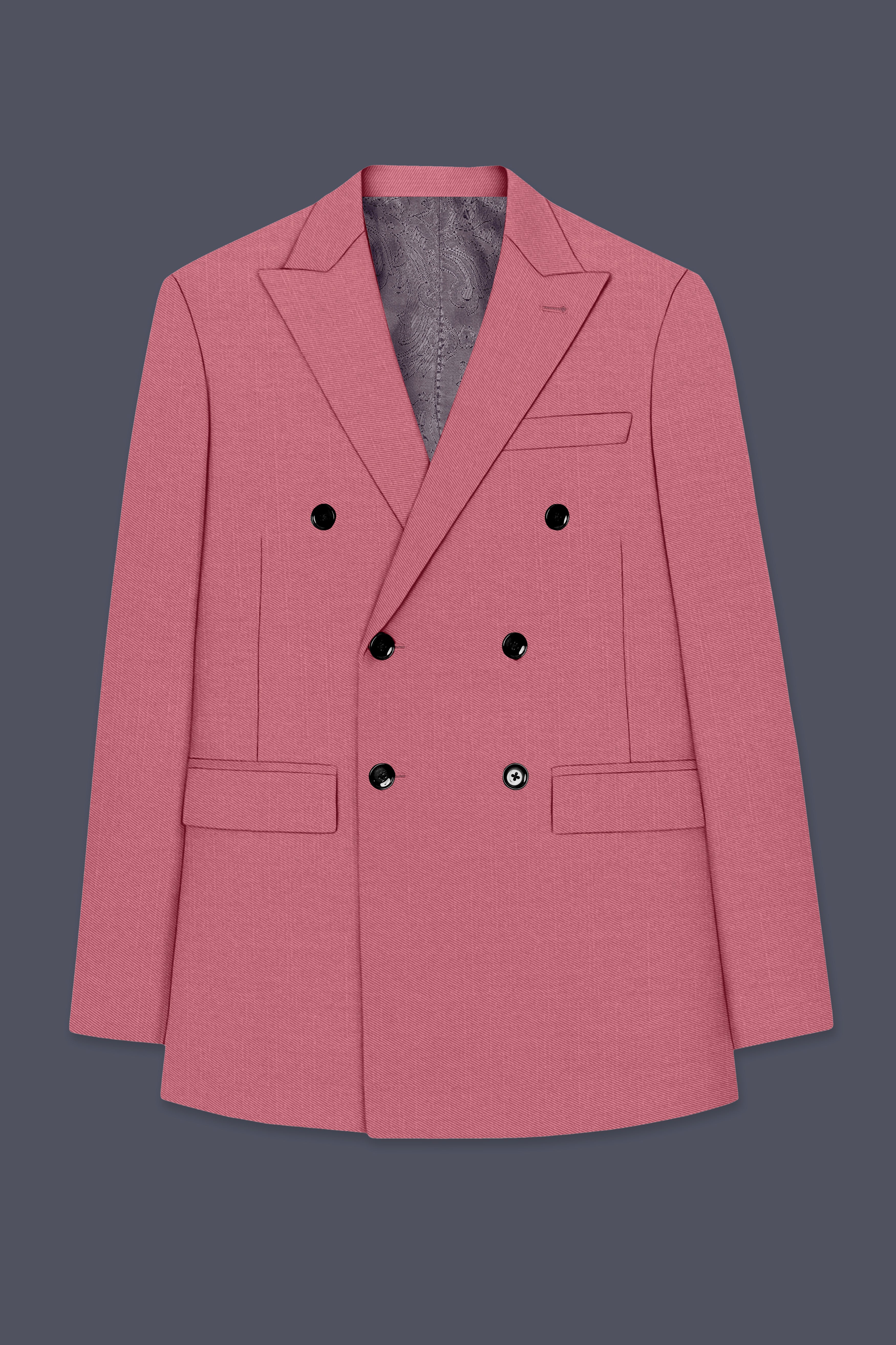 Soleil-Peach Wool Rich Slight Stretch Double Breasted Blazer