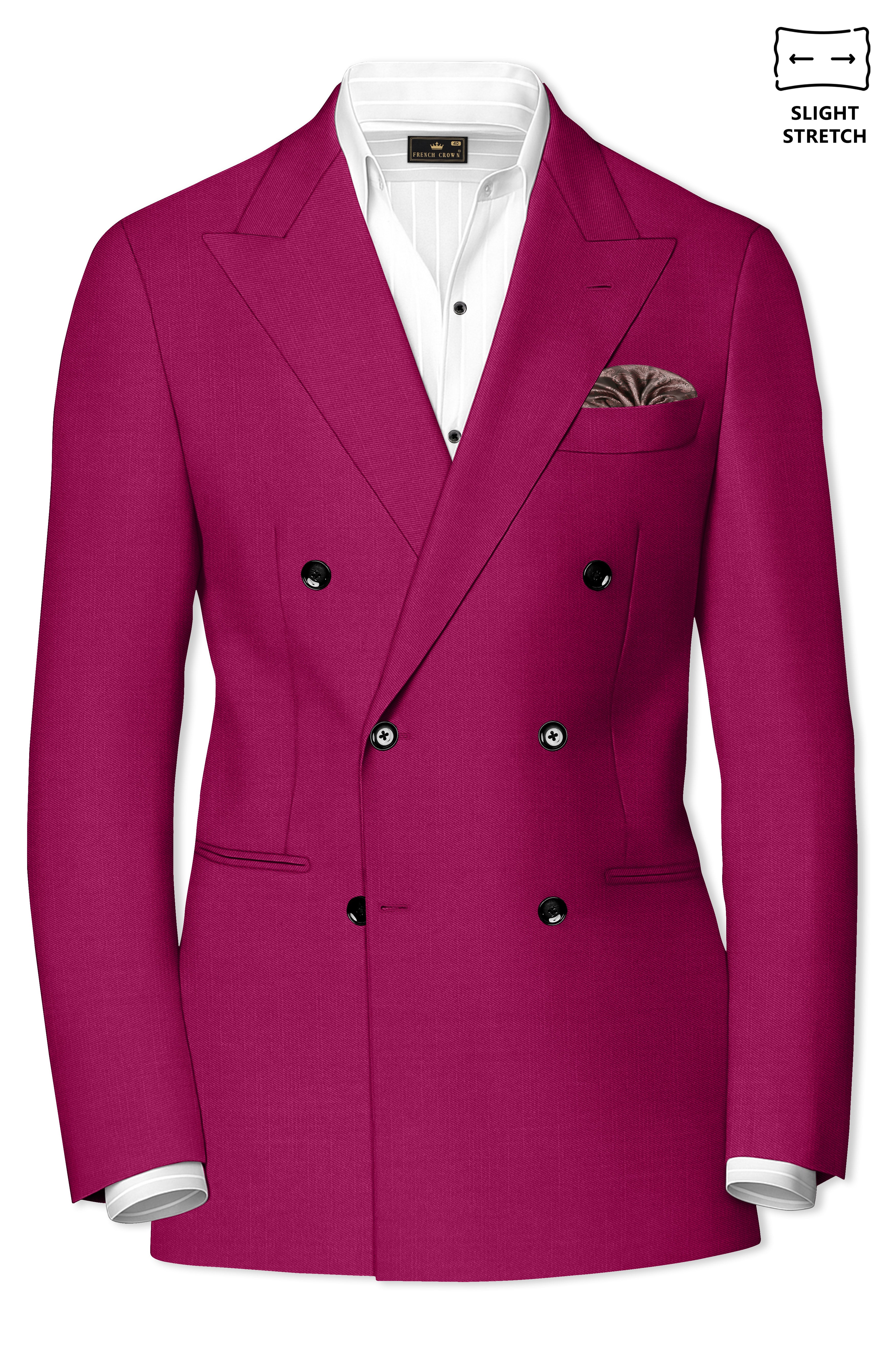 Orchid-Mulberry Pink Wool Rich Slight Stretch Double Breasted Blazer