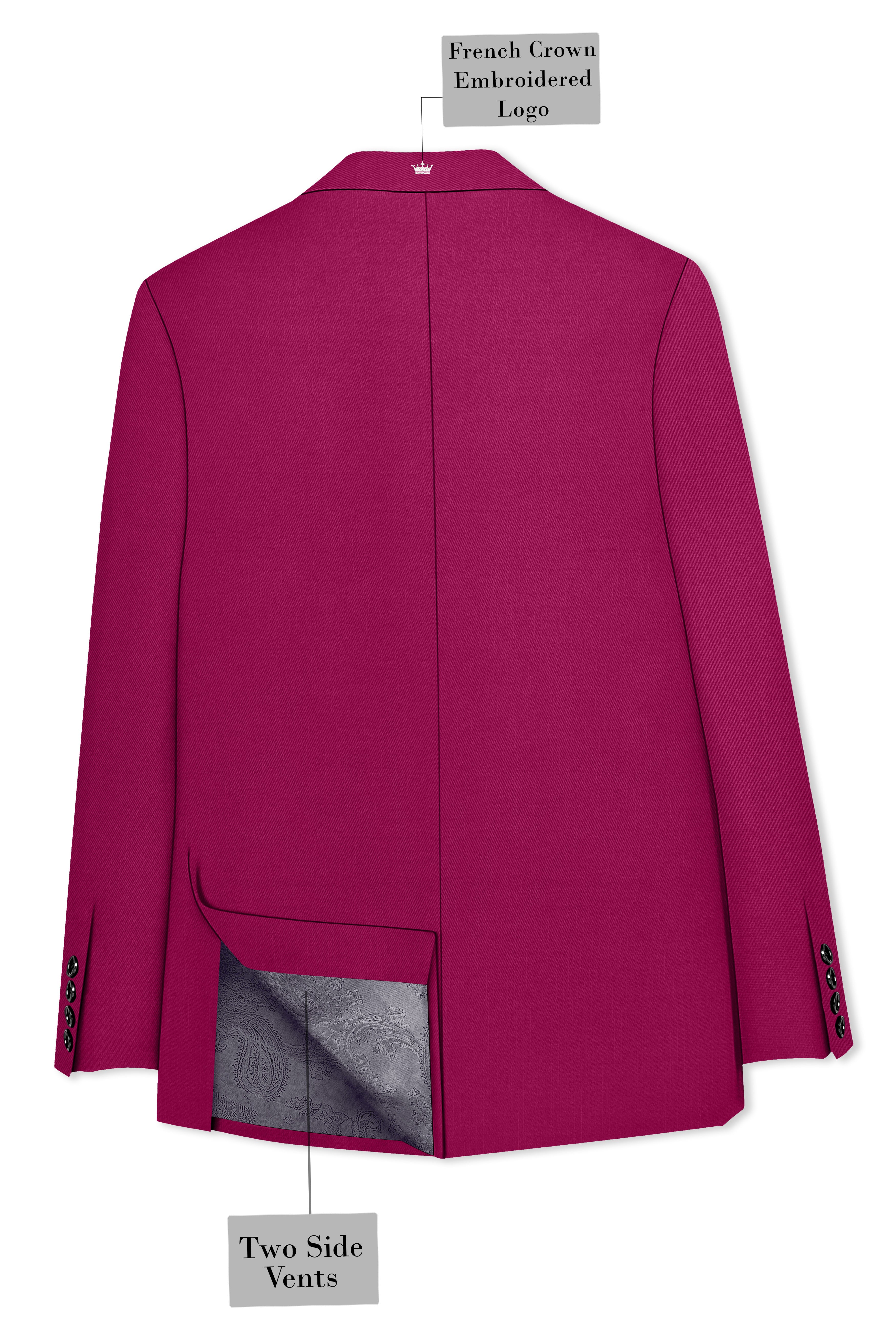 Orchid-Mulberry Pink Wool Rich Slight Stretch Double Breasted Blazer