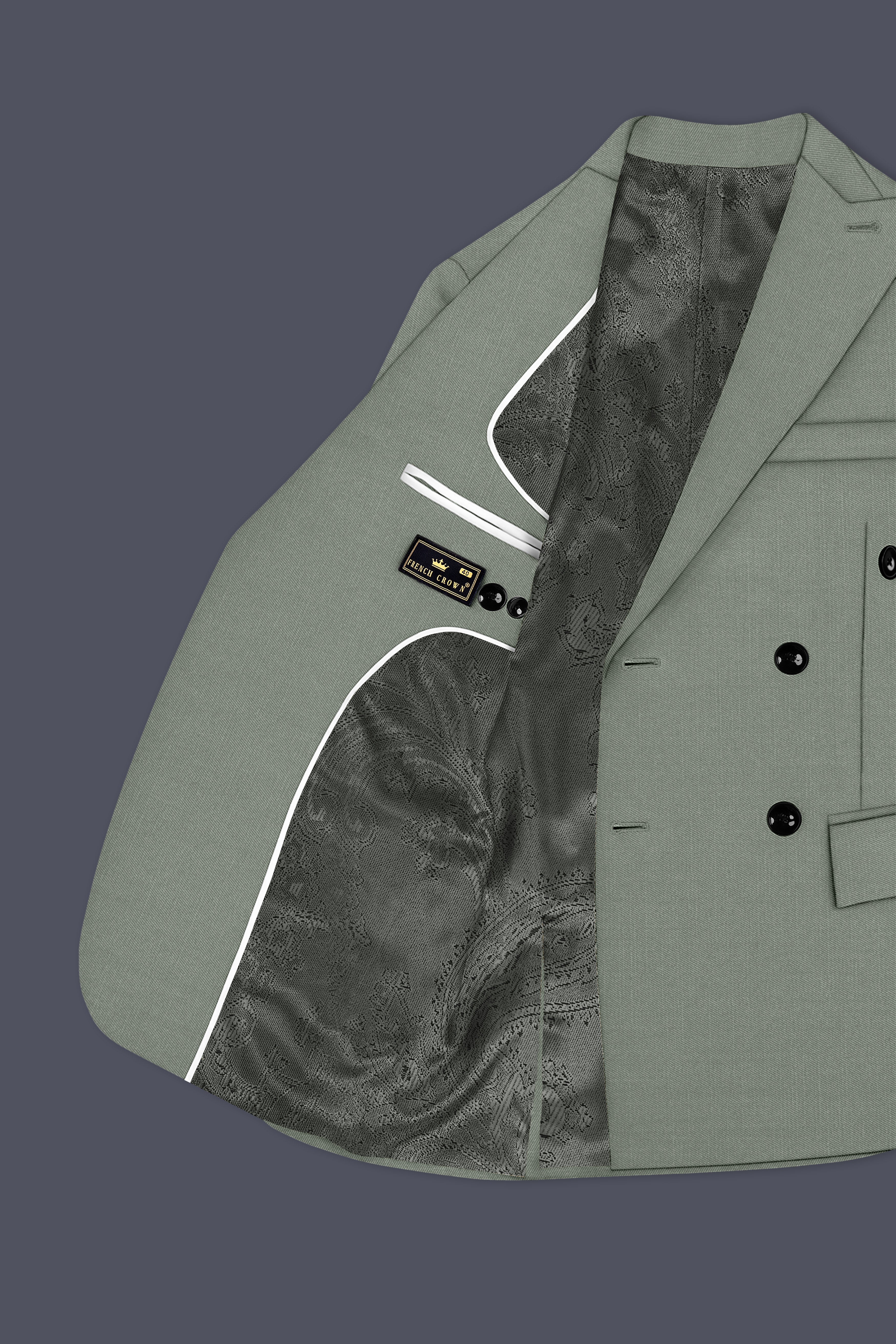 Sage-Smokey Green Wool Rich Slight Stretch Double Breasted Blazer