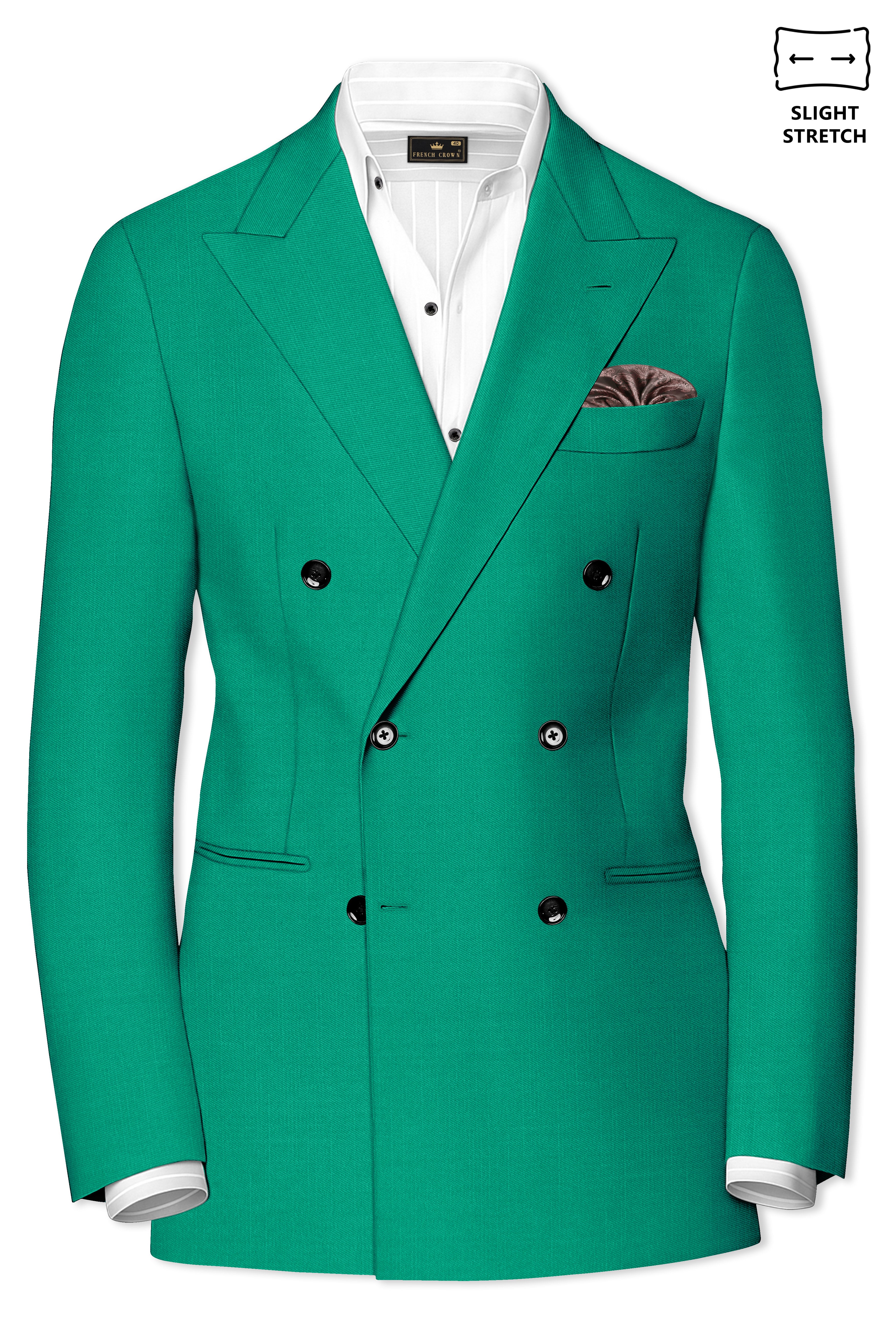 Emerald-Tropical Green Wool Rich Slight Stretch Double Breasted Blazer