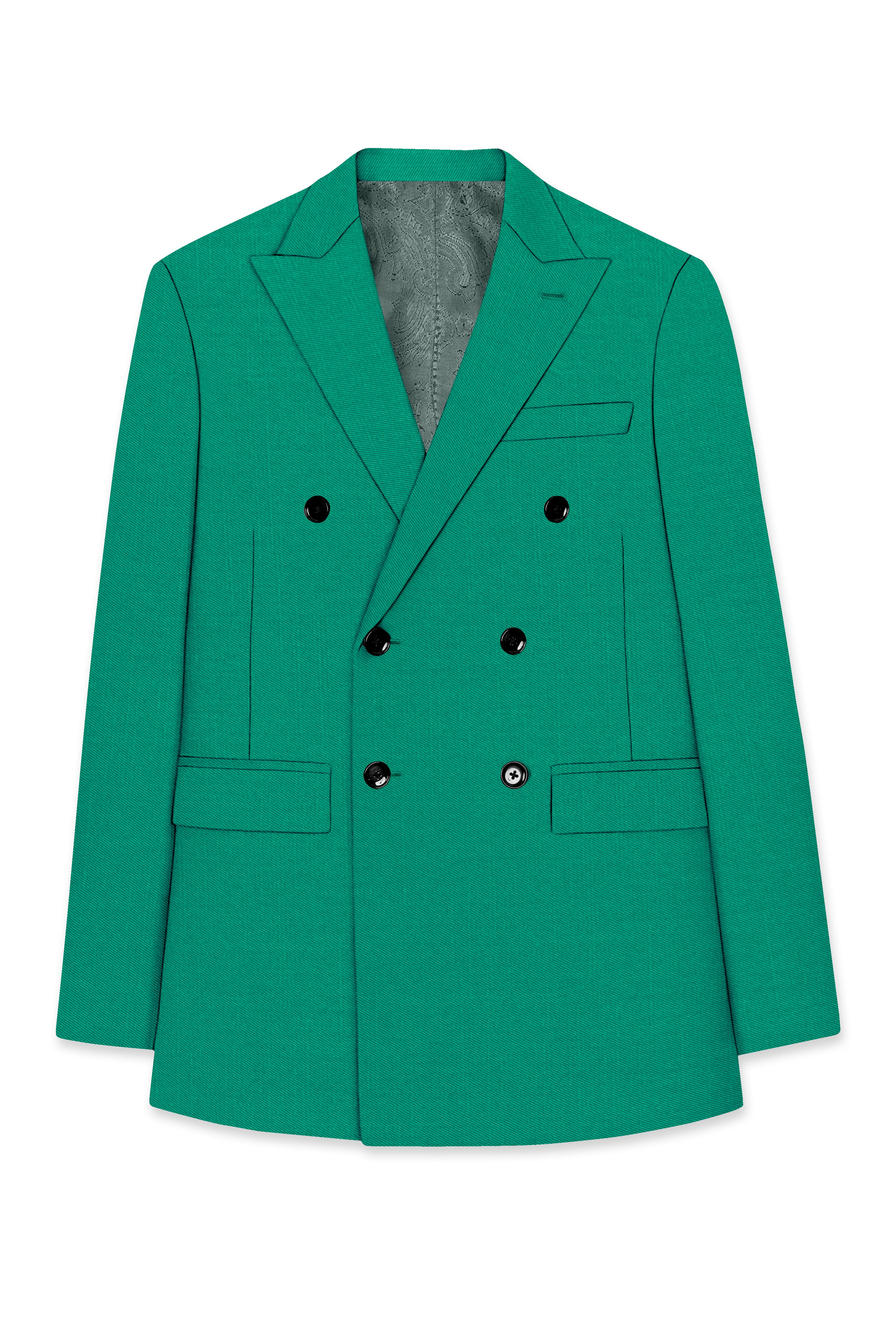 Emerald-Tropical Green Wool Rich Slight Stretch Double Breasted Blazer