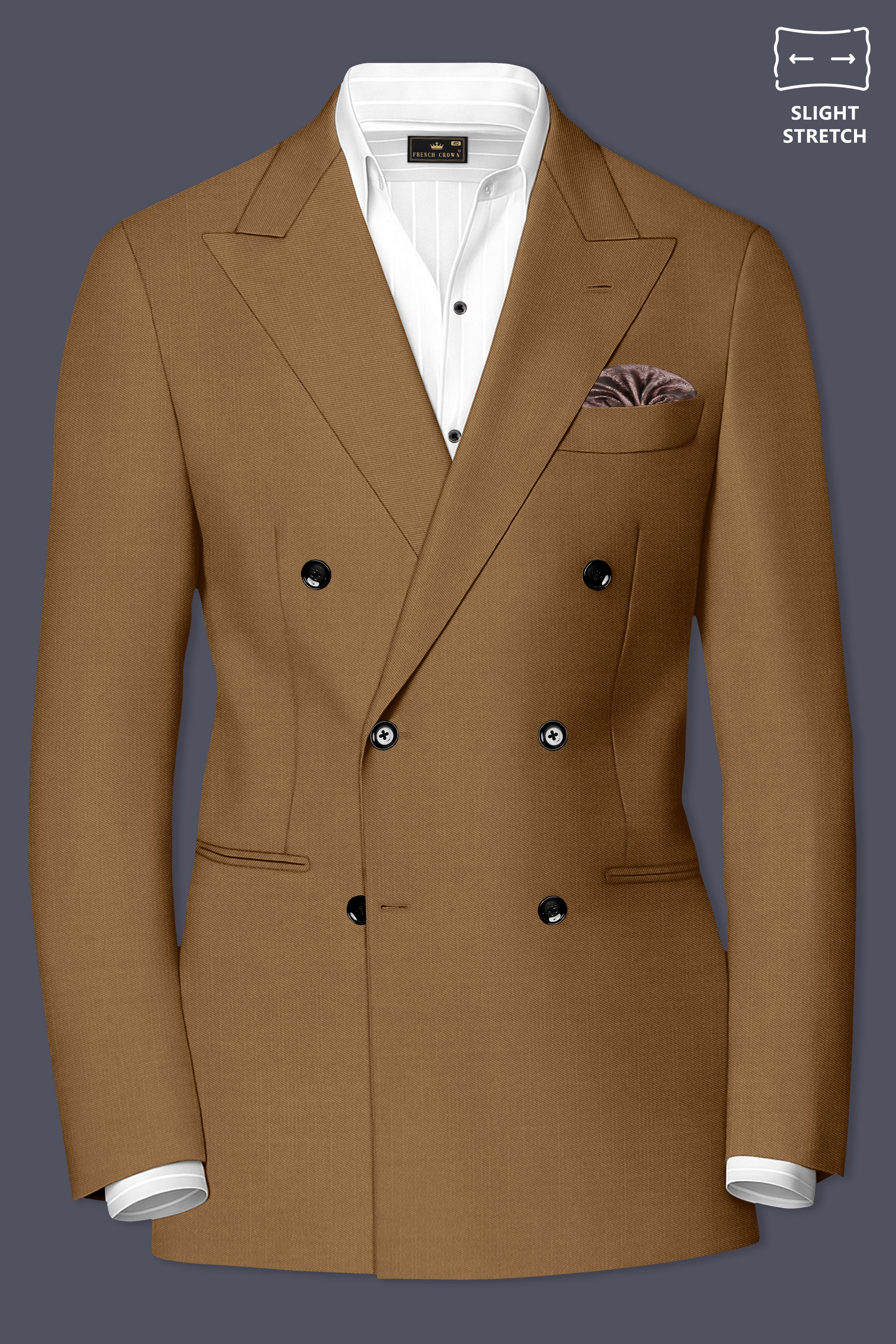 Sapphire-Potters Brown Wool Rich Slight Stretch Double Breasted Blazer