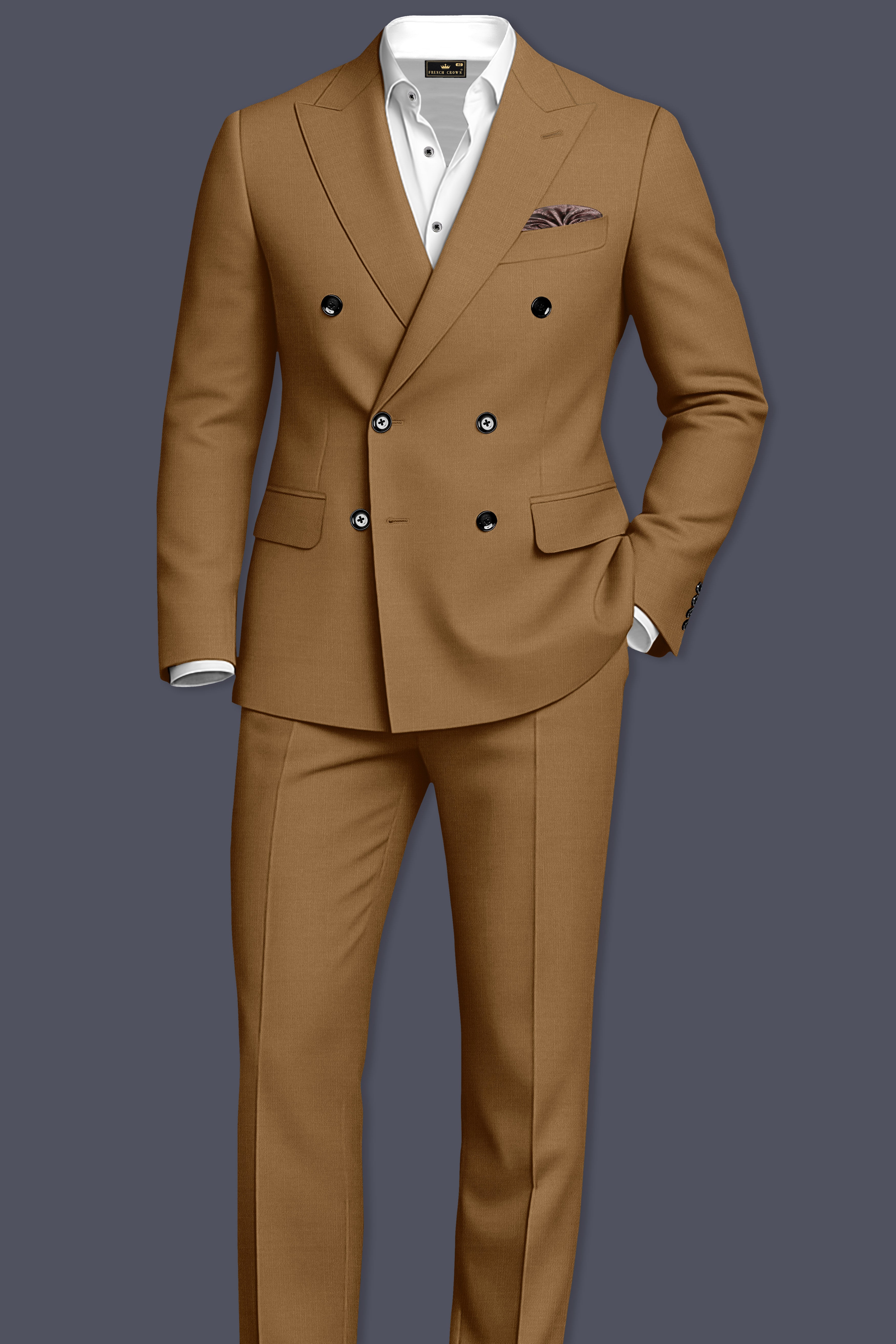 Sapphire-Potters Brown Wool Rich Slight Stretch Double Breasted Blazer