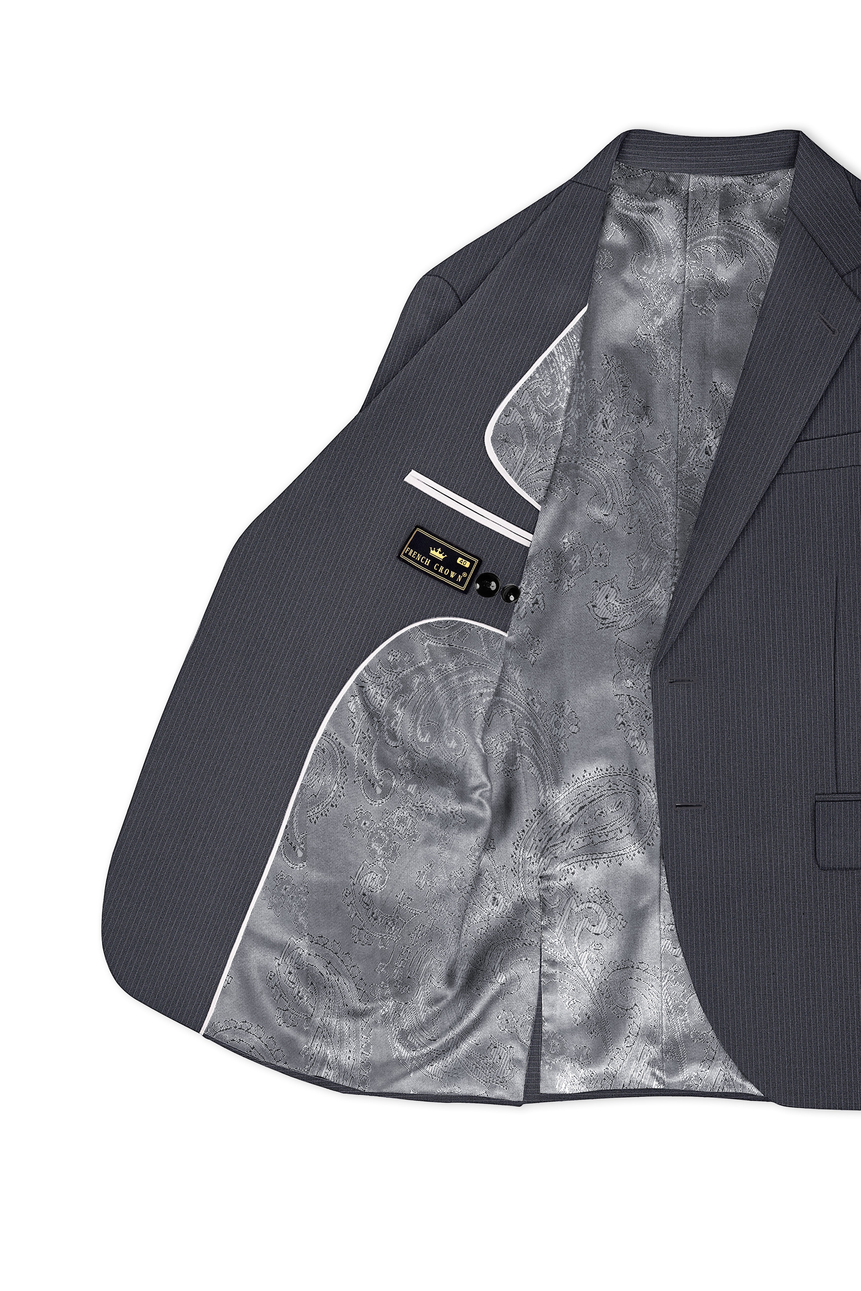 Monvex-Tuna Gray Pencil Striped Wool Rich Slight Stretch Single Breasted Blazer