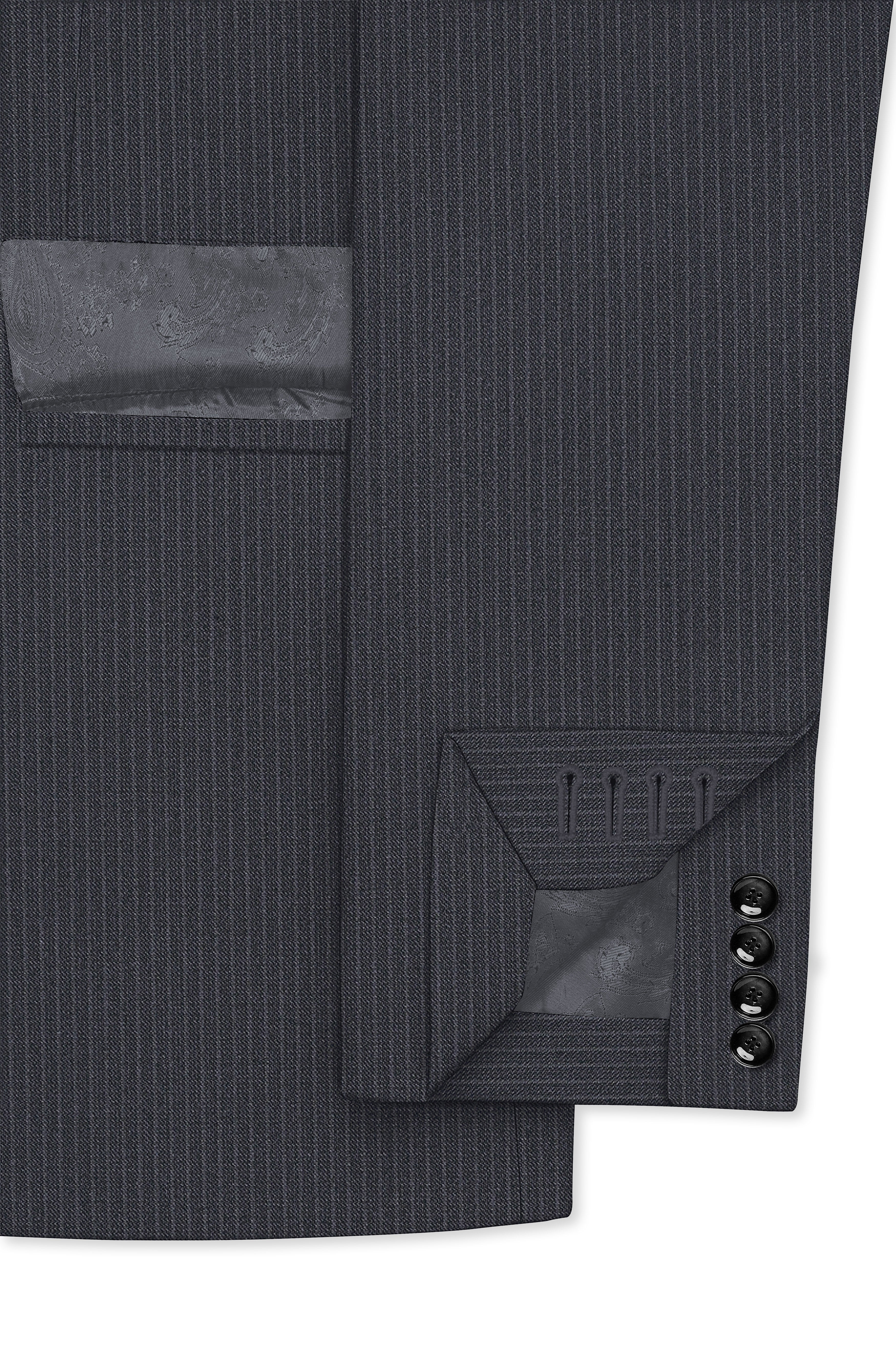 Monvex-Tuna Gray Pencil Striped Wool Rich Slight Stretch Single Breasted Blazer