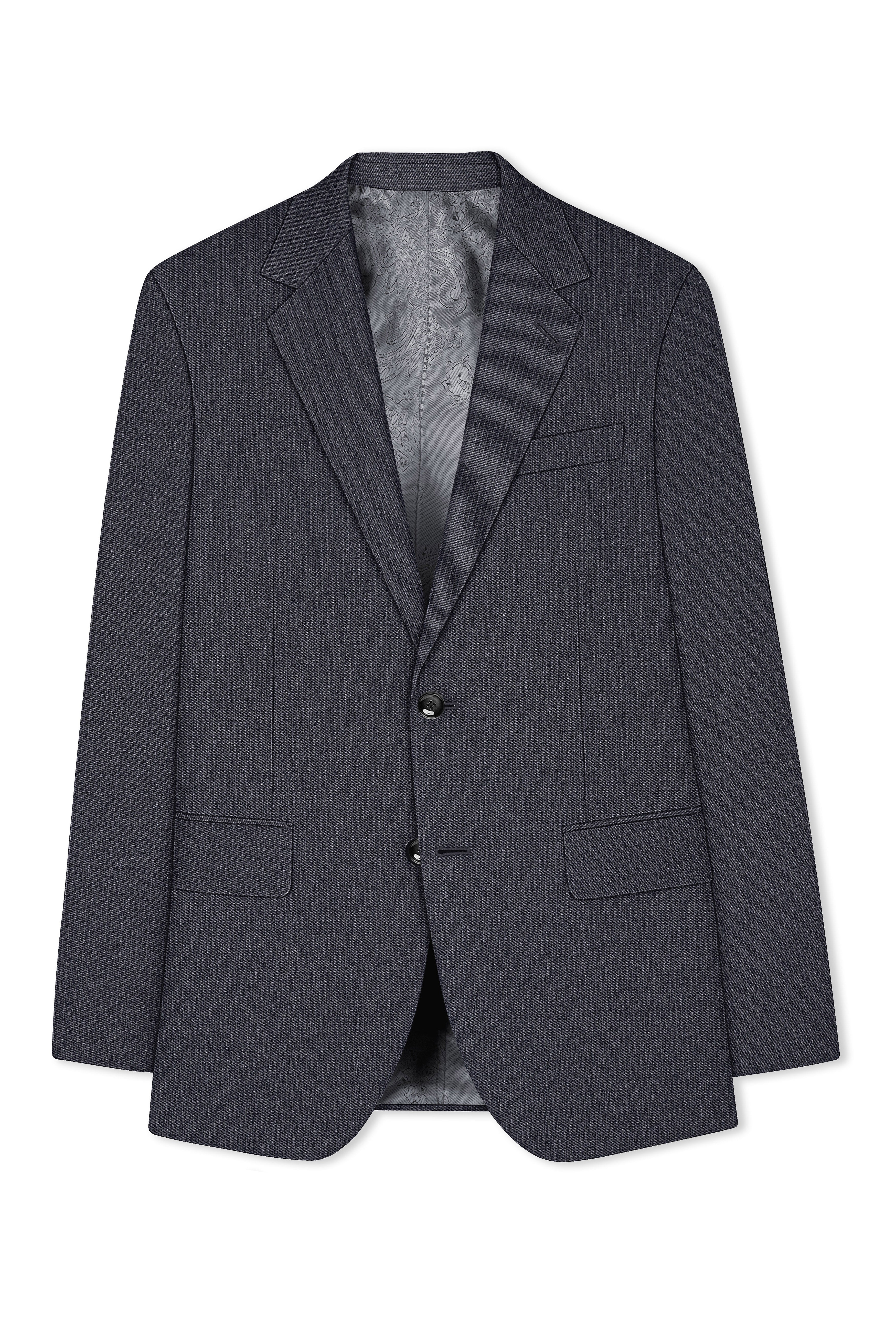 Monvex-Tuna Gray Pencil Striped Wool Rich Slight Stretch Single Breasted Blazer