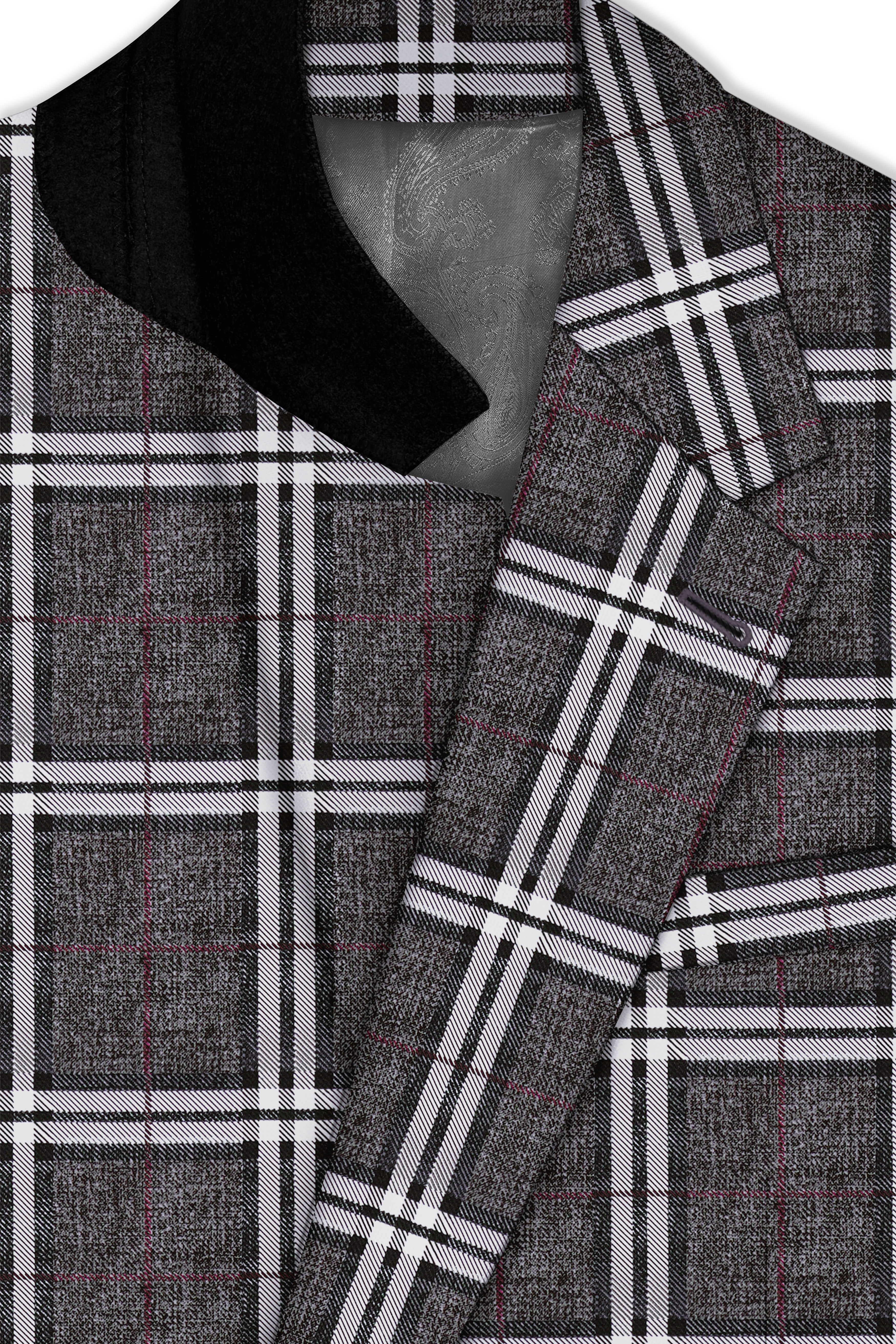Axiom-Granite Gray Plaid Wool Rich Single Breasted Blazer