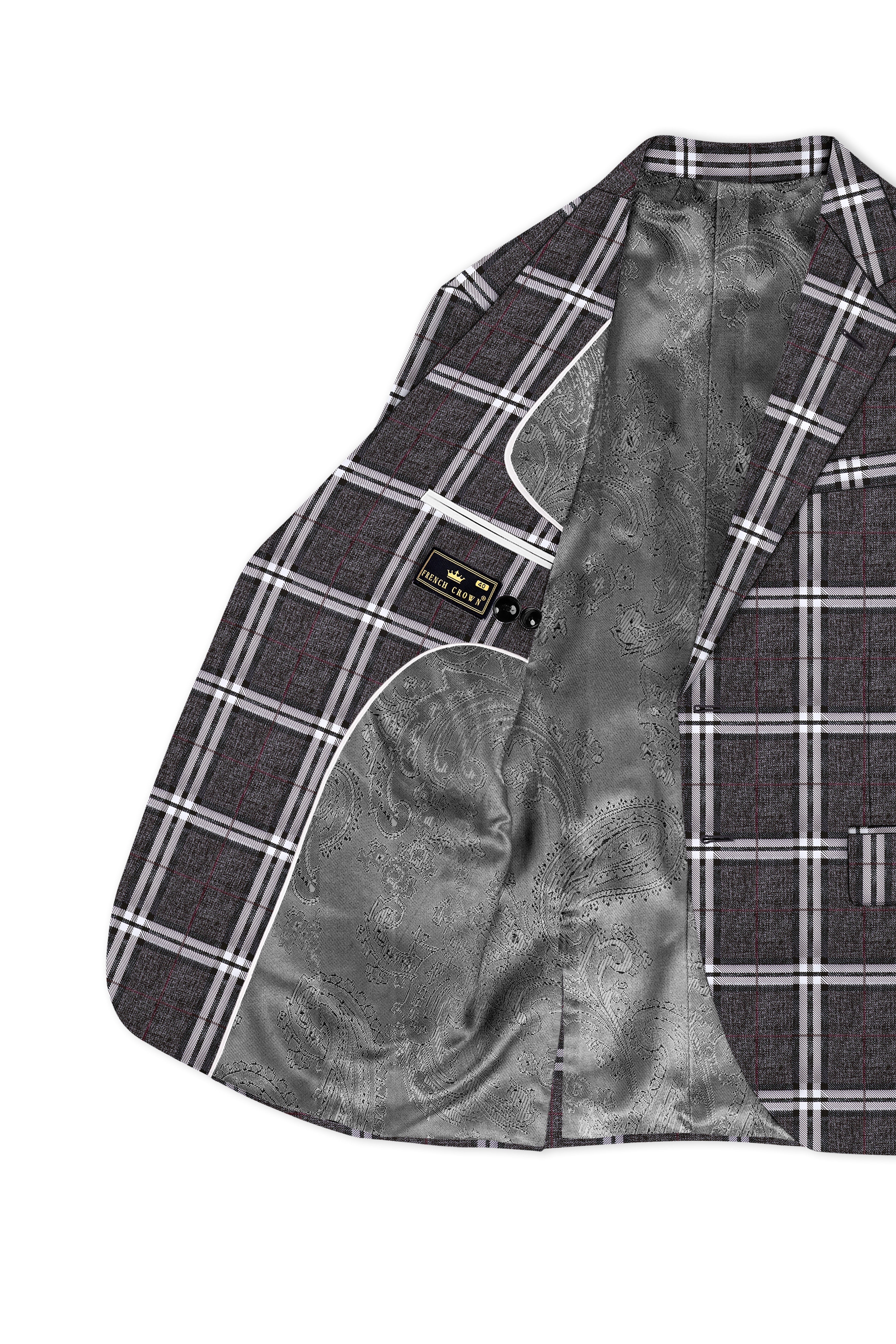 Axiom-Granite Gray Plaid Wool Rich Single Breasted Blazer