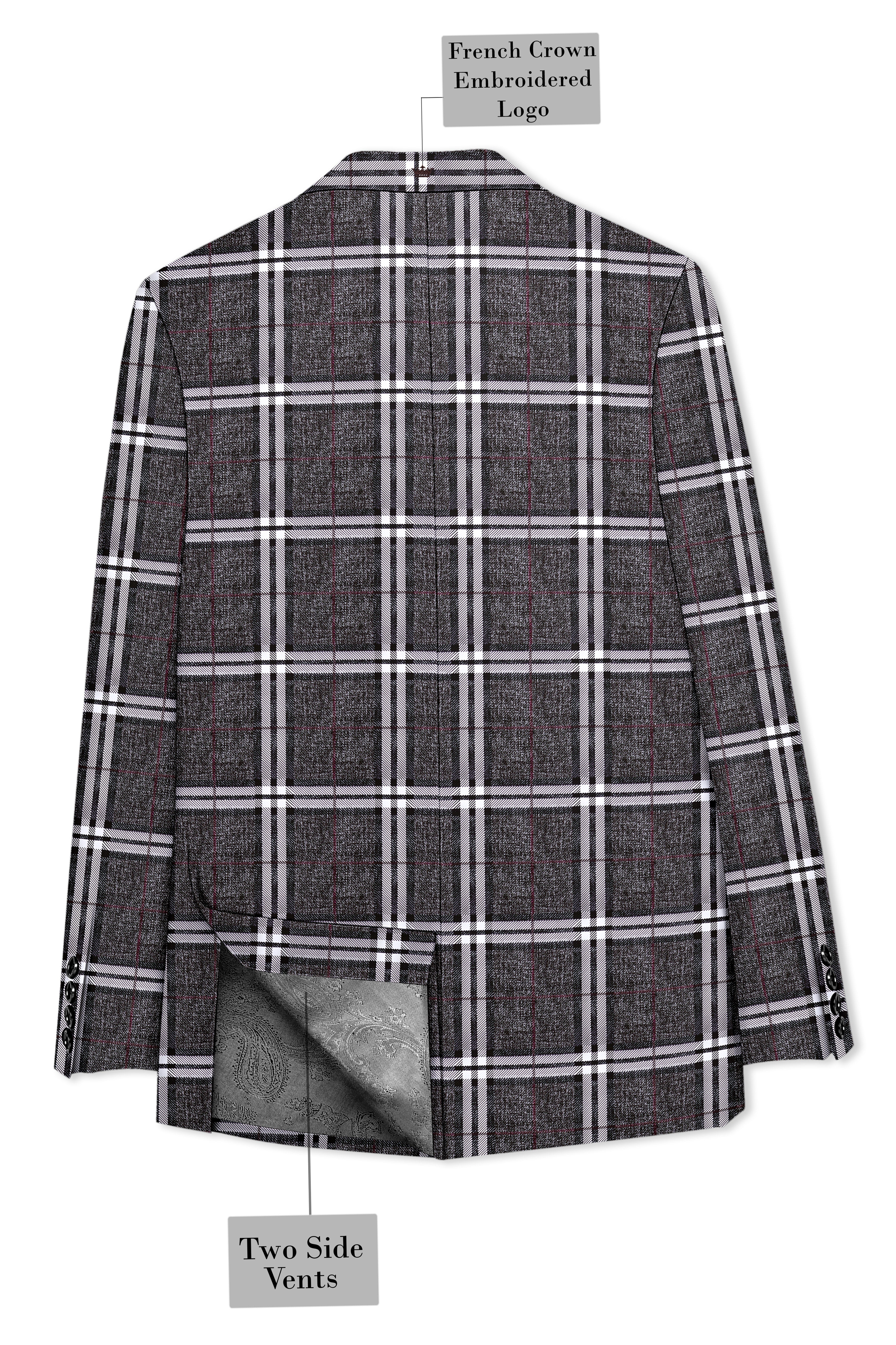 Axiom-Granite Gray Plaid Wool Rich Double Breasted Blazer