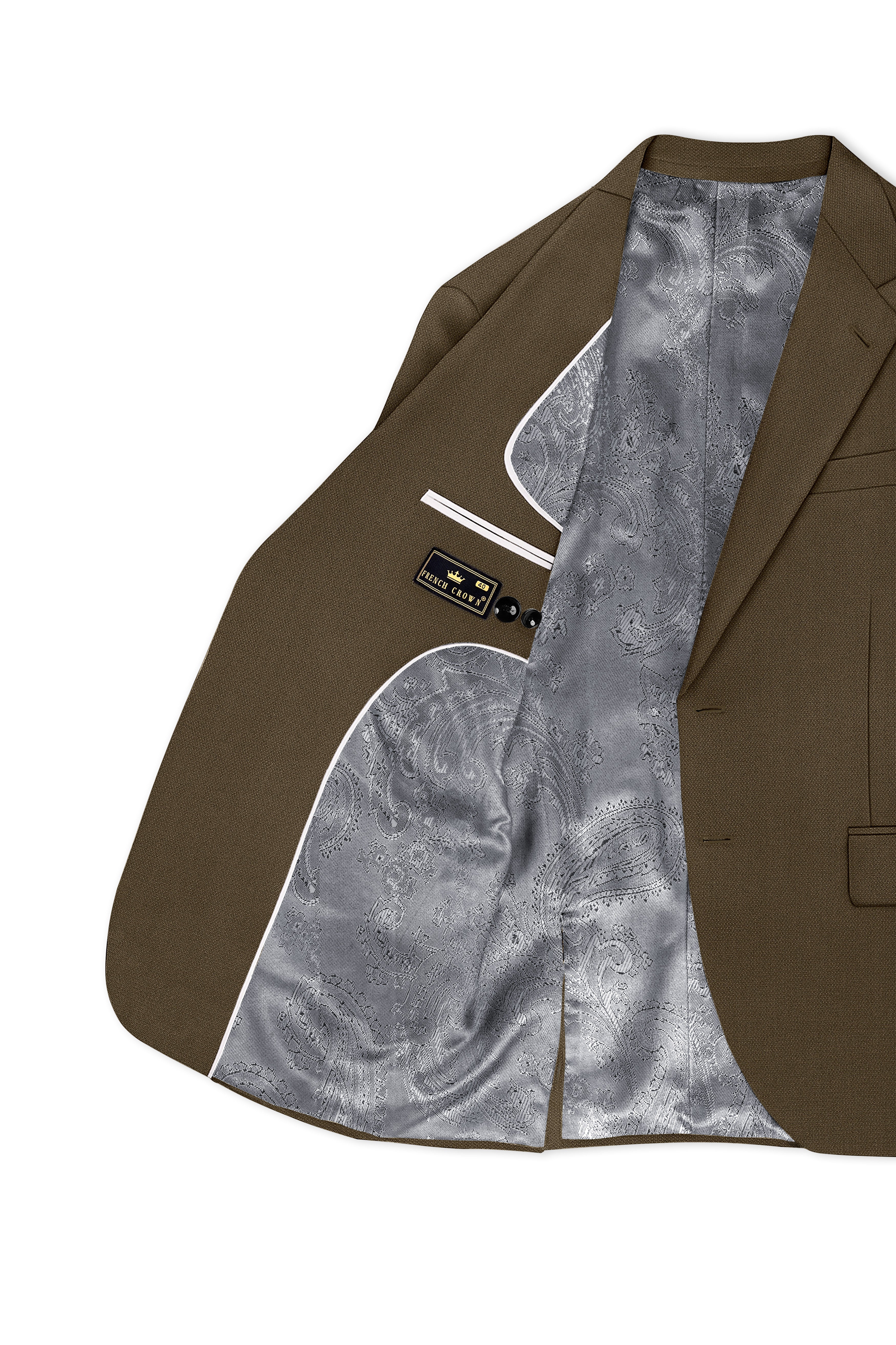 Vireo-Taupe Brown Diamond Textured Wool Rich Slight Stretch Single Breasted Blazer
