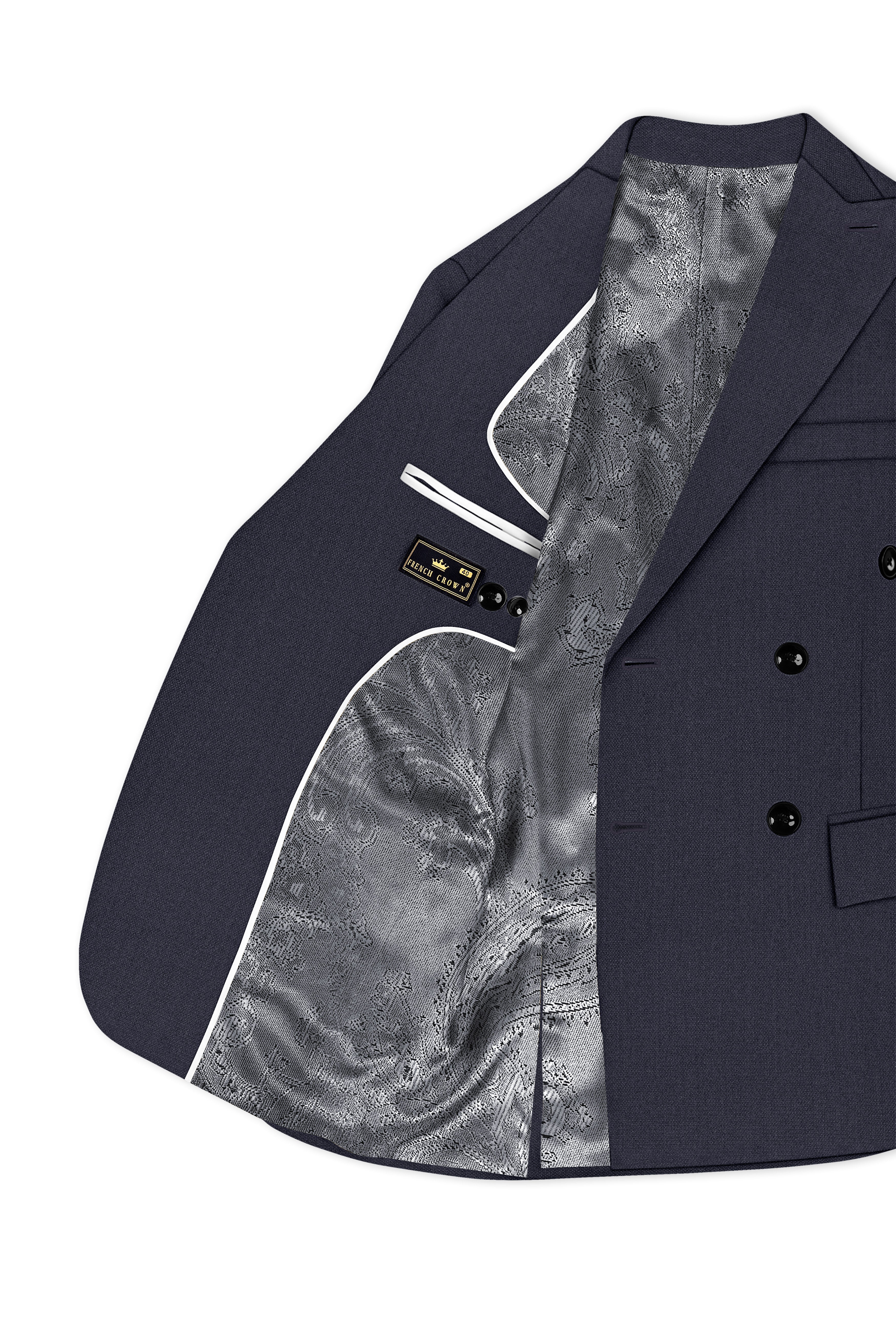 Obsidian-Paynes Gray Diamond Textured Wool Rich Slight Stretch Double Breasted Blazer