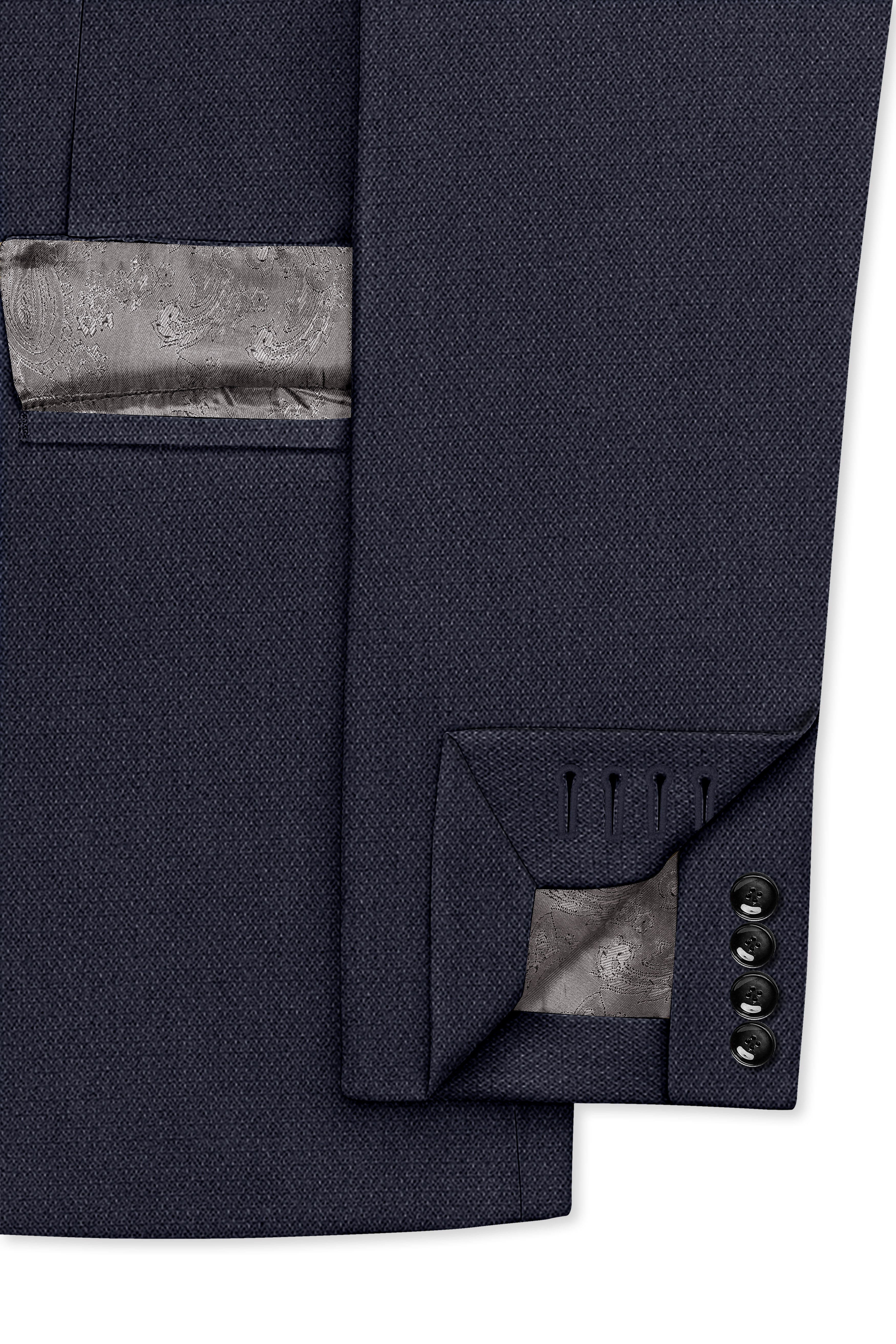 Obsidian-Paynes Gray Diamond Textured Wool Rich Slight Stretch Double Breasted Blazer