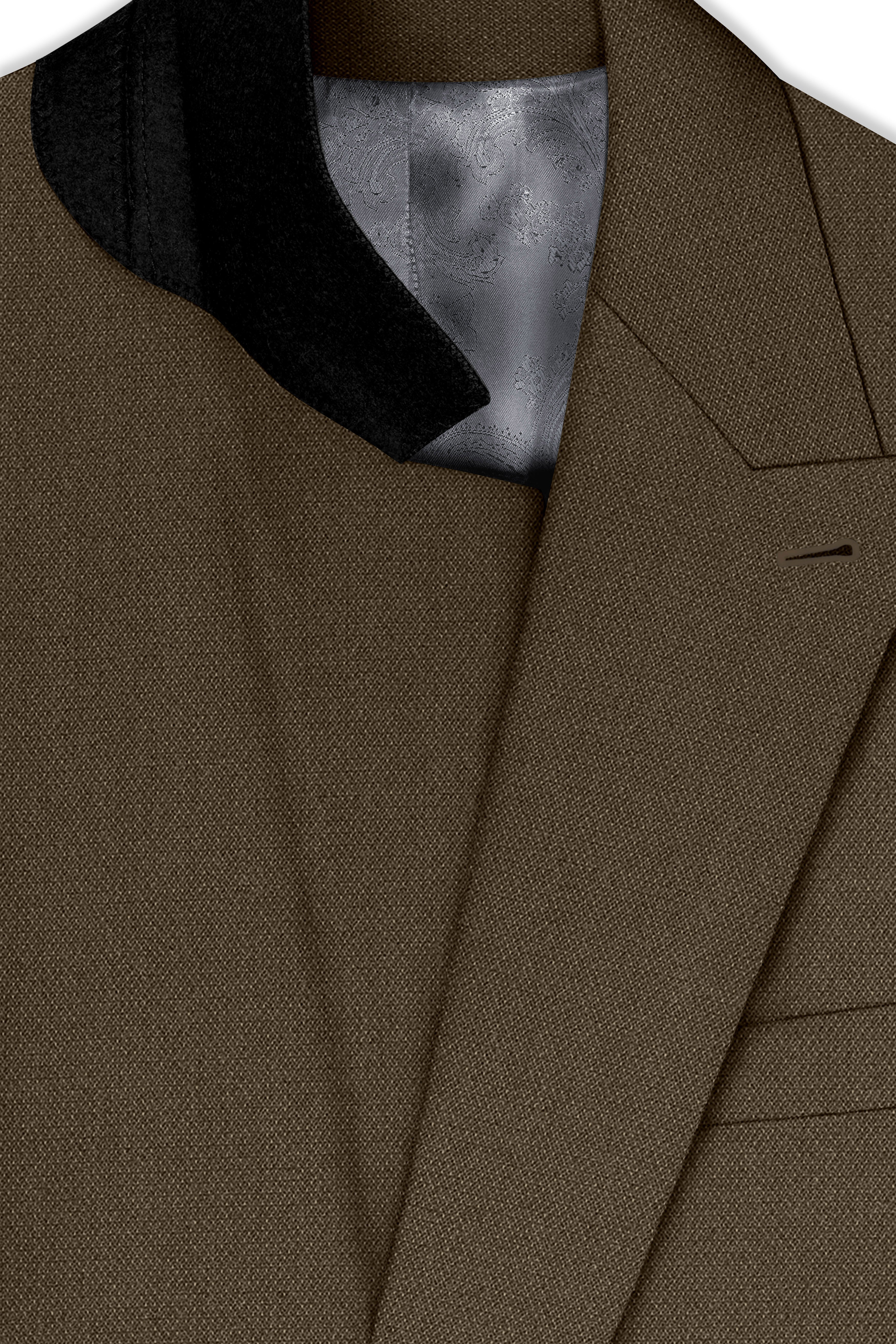 Vireo-Taupe Brown Diamond Textured Wool Rich Slight Stretch Double Breasted Blazer