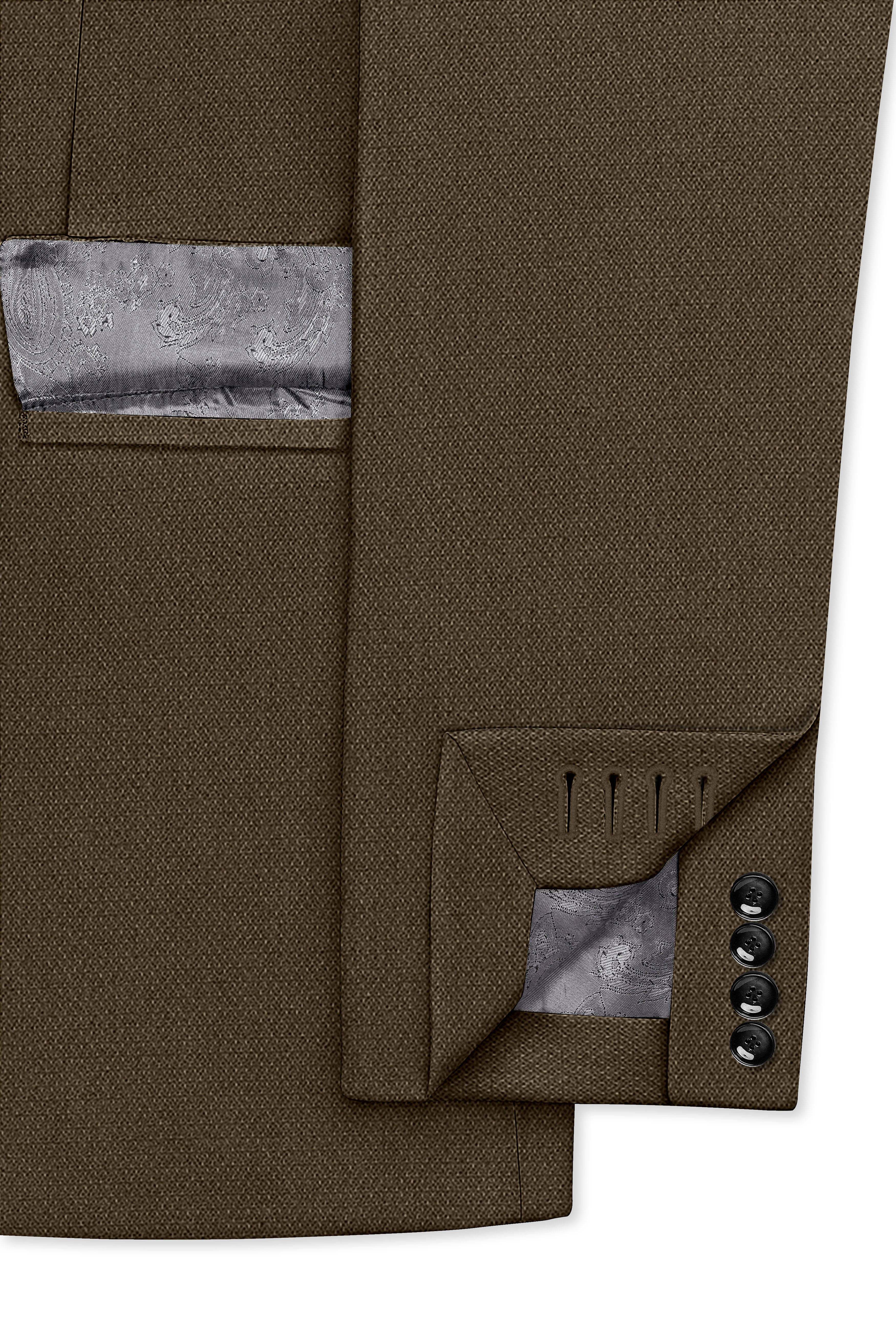 Vireo-Taupe Brown Diamond Textured Wool Rich Slight Stretch Double Breasted Blazer