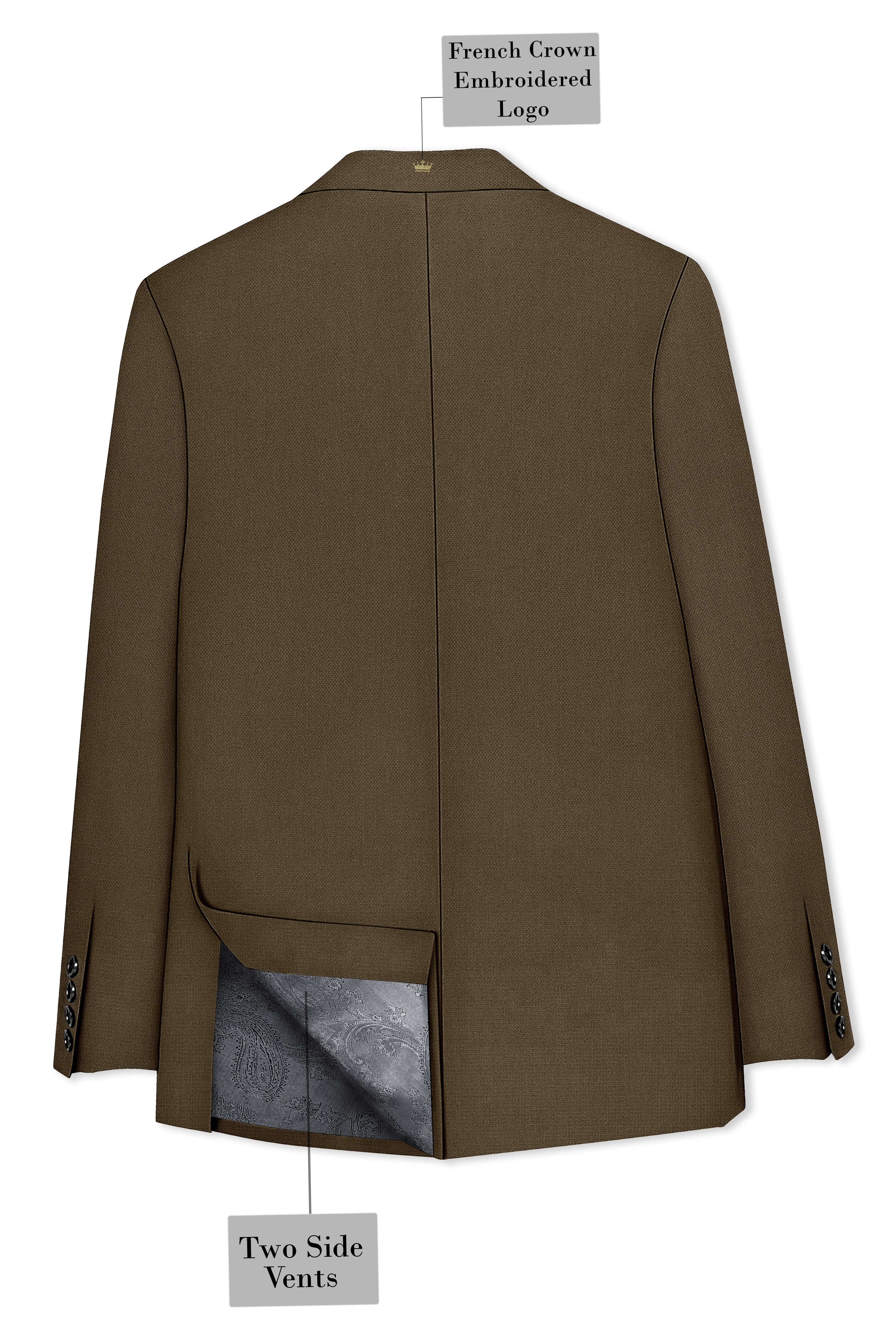 Vireo-Taupe Brown Diamond Textured Wool Rich Slight Stretch Double Breasted Blazer
