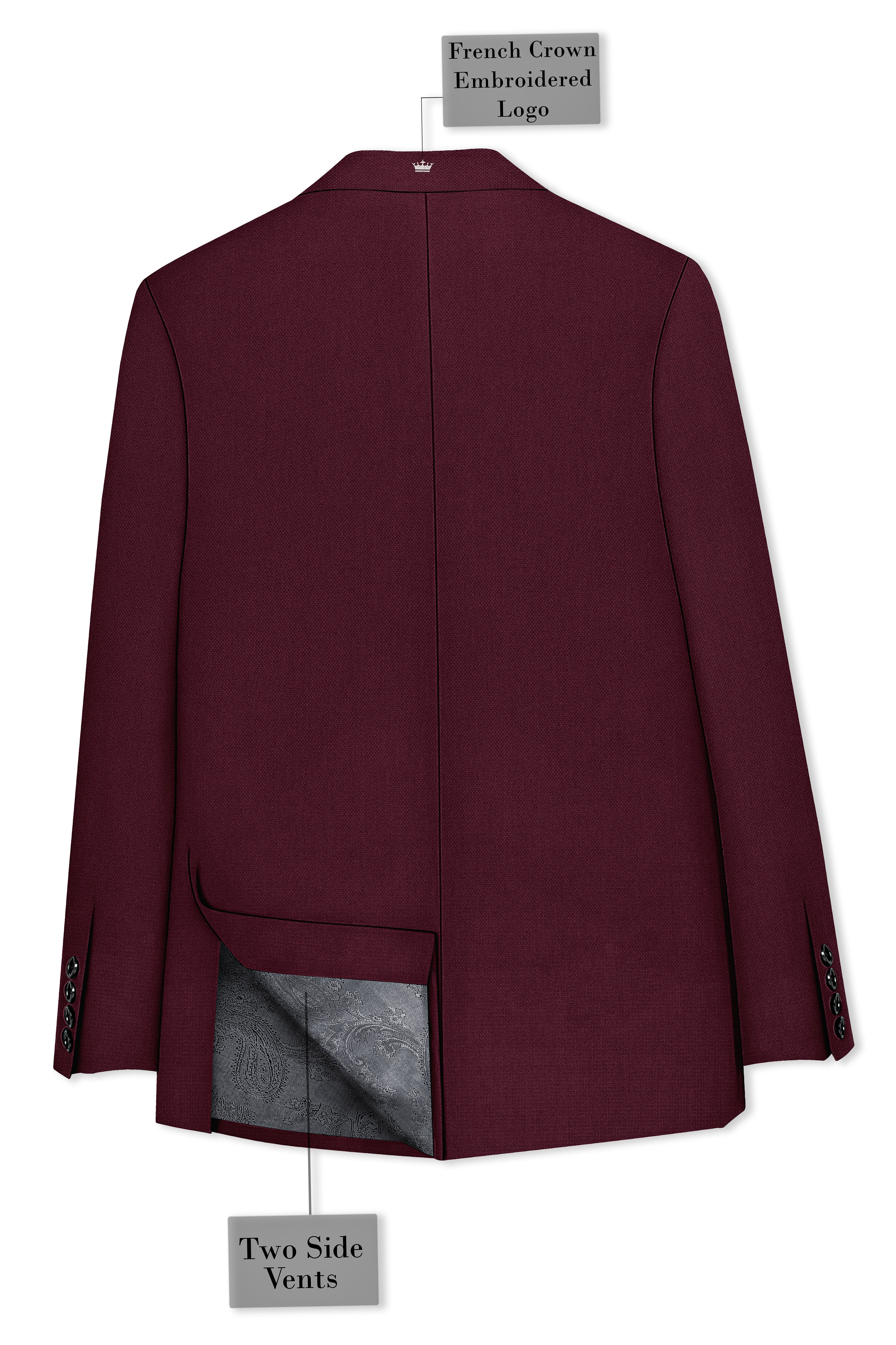 Imperial-Crater Maroon Diamond Textured Wool Rich Slight Stretch Double Breasted Blazer