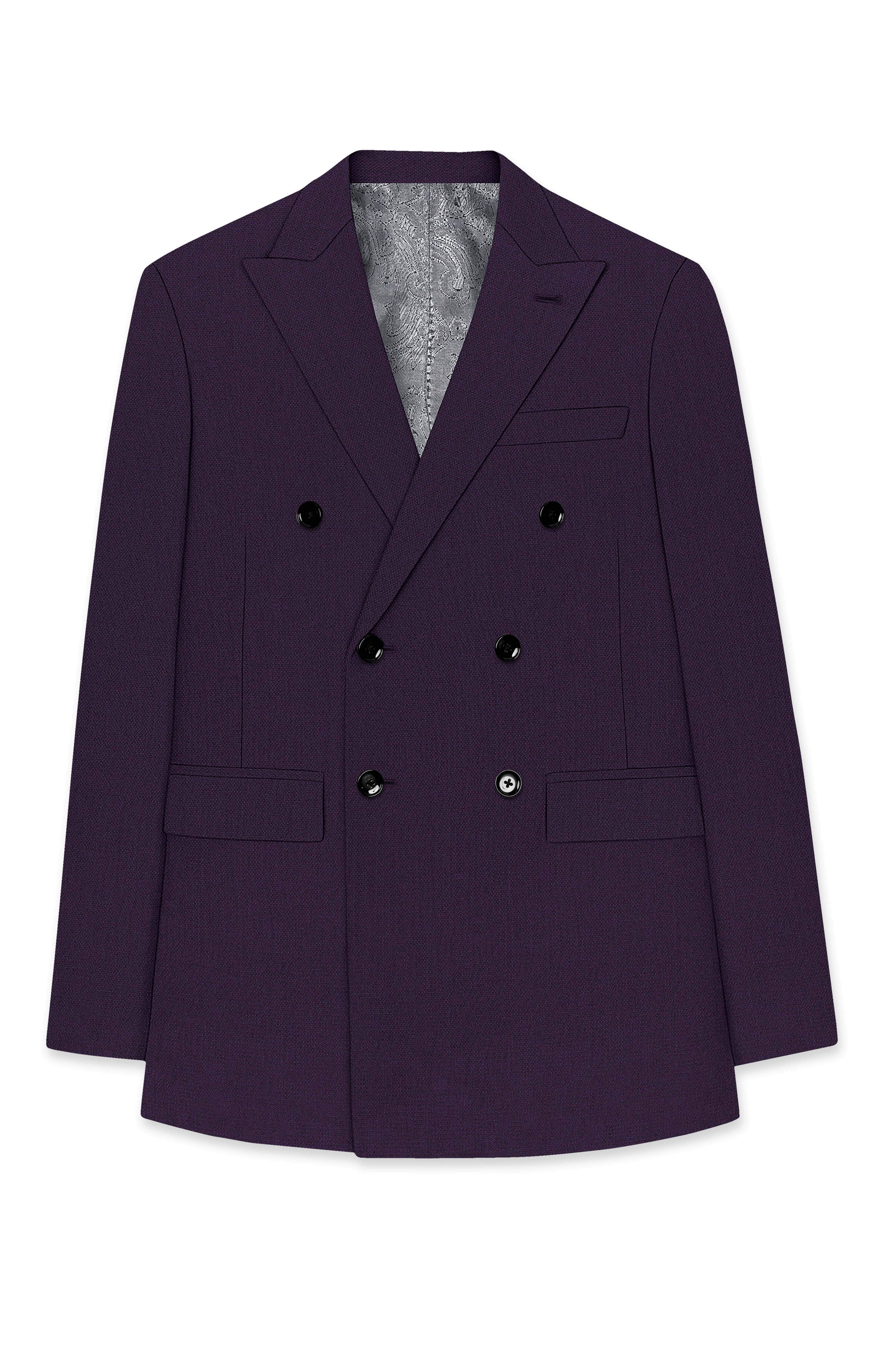 Opulent-Bastille Purple Diamond Textured Wool Rich Slight Stretch Double Breasted Blazer