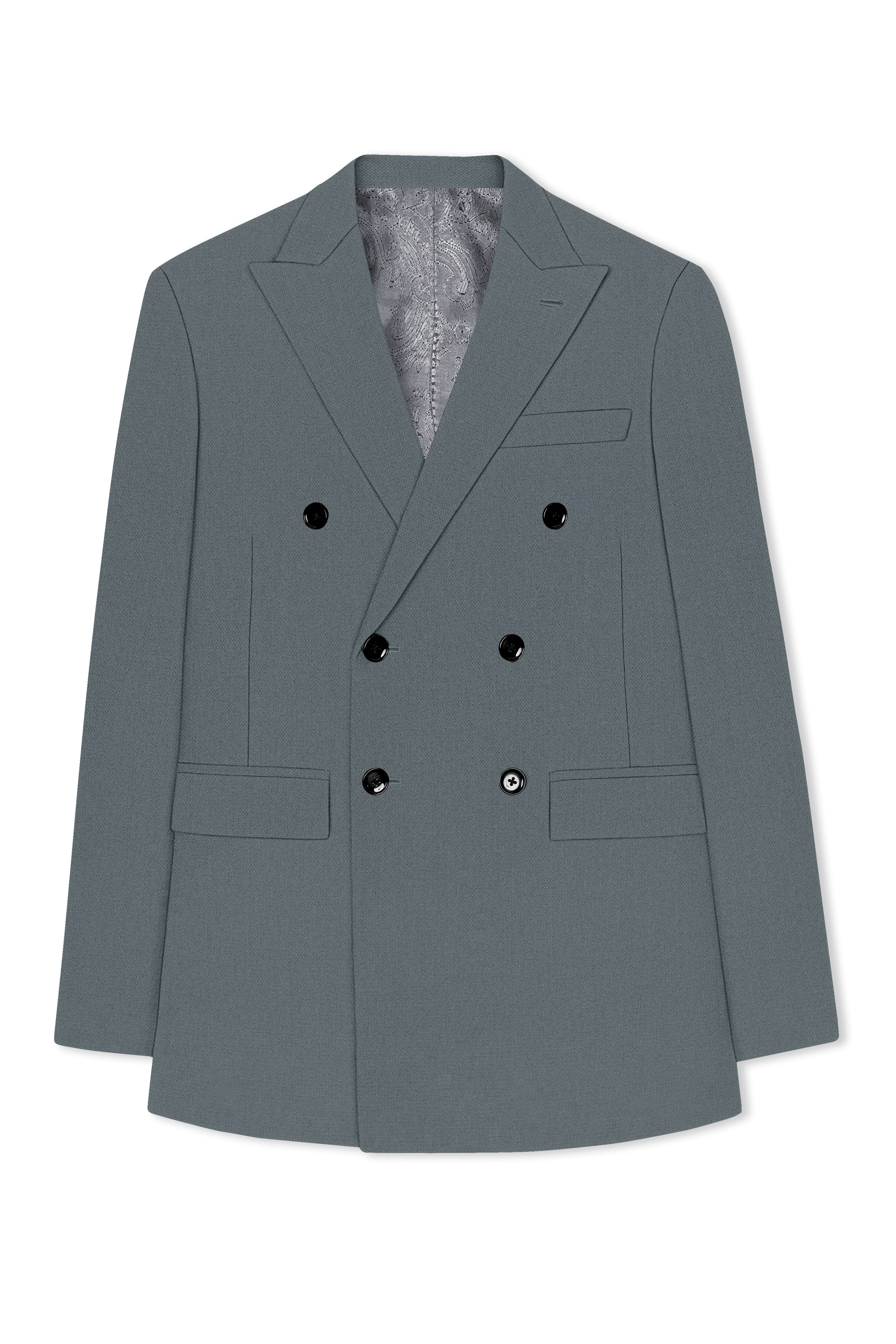 Aurelian-Scarpa Green Diamond Textured Wool Rich Slight Stretch Double Breasted Blazer